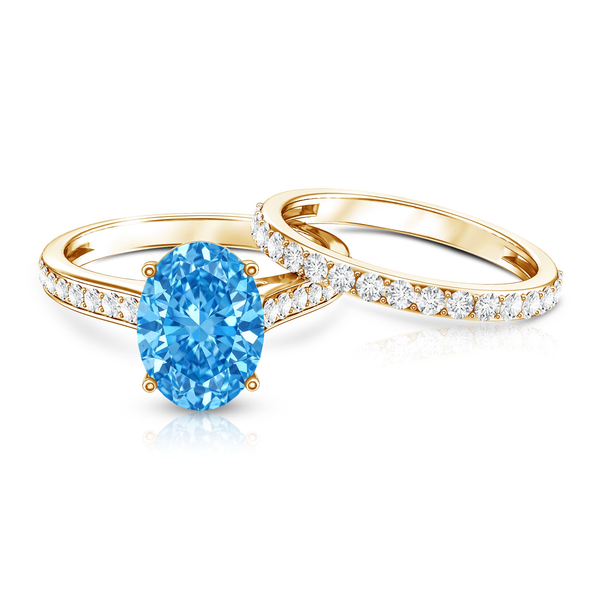 3 Carat Lab Grown Blue Diamond Oval Wedding Ring Set with IGI Certificate Vivid Blue - VS1 - Rosec Jewels