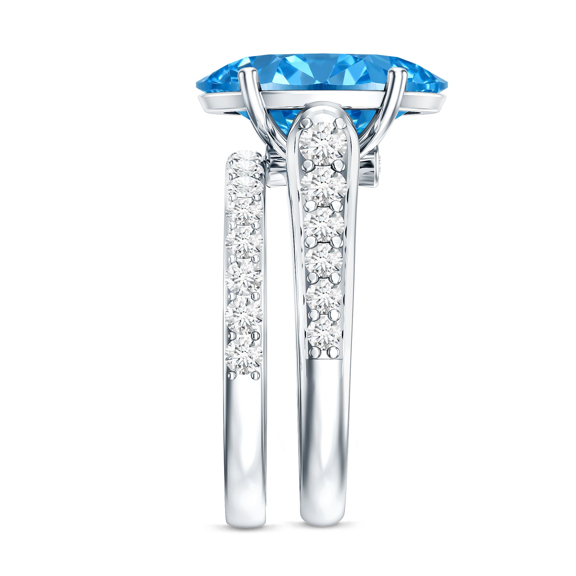 IGI Certified 4 Carat Oval Shape Lab Grown Blue Diamond Bridal Ring Set for Her Vivid Blue - VS1 - Rosec Jewels