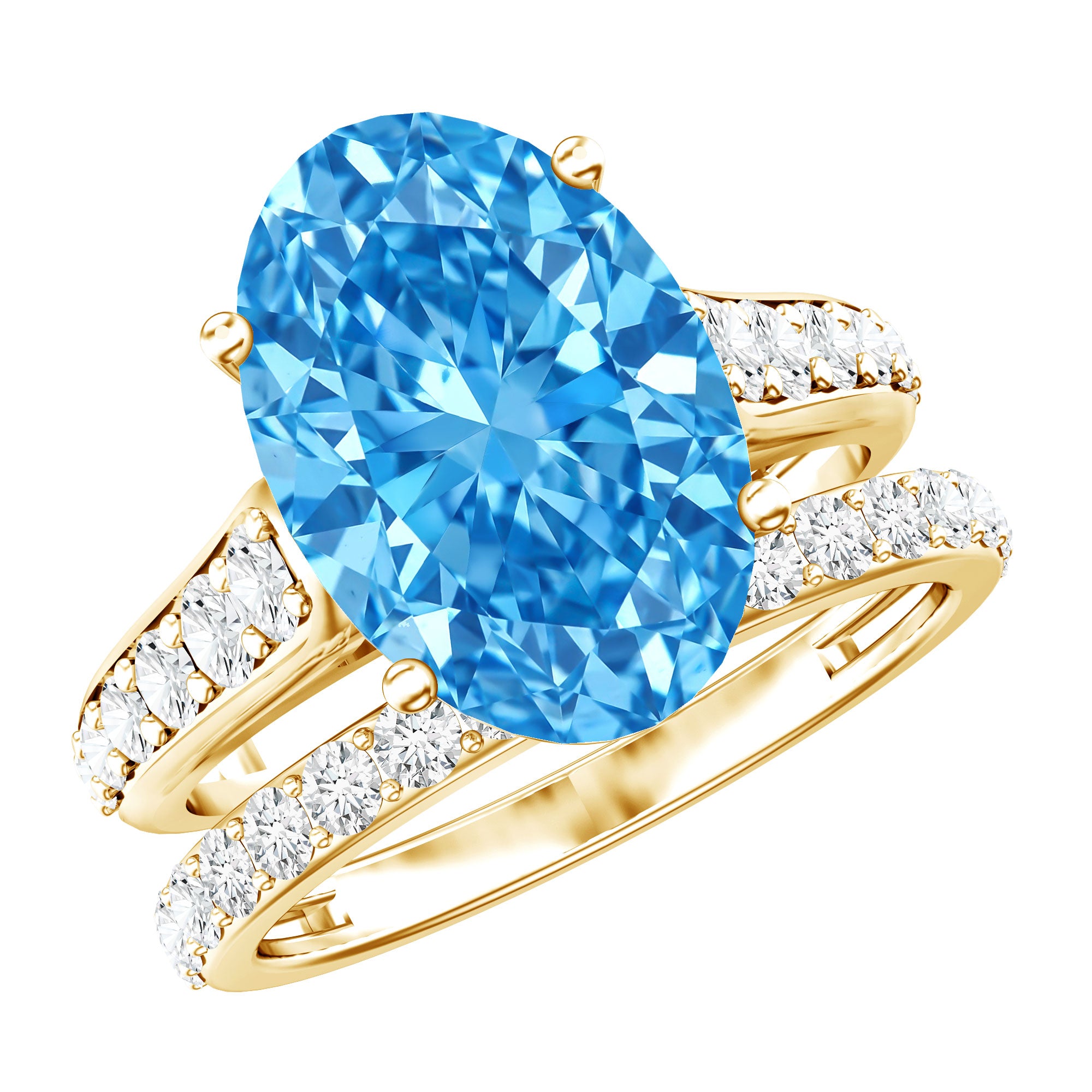 IGI Certified 4 Carat Oval Shape Lab Grown Blue Diamond Bridal Ring Set for Her Vivid Blue - VS1 - Rosec Jewels