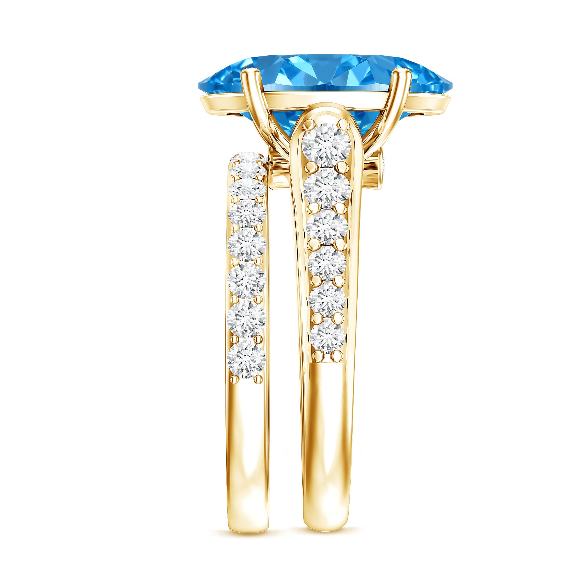 IGI Certified 4 Carat Oval Shape Lab Grown Blue Diamond Bridal Ring Set for Her Vivid Blue - VS1 - Rosec Jewels