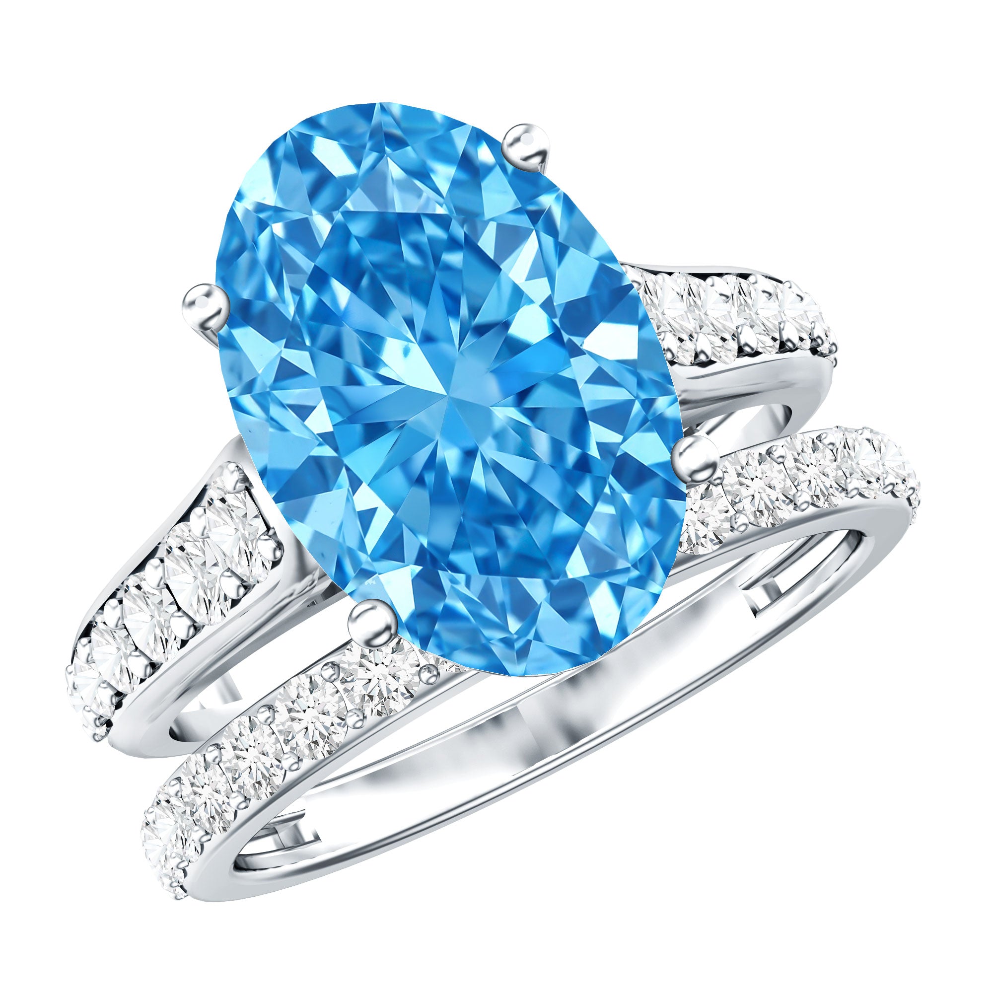 IGI Certified 5 Carat Lab Grown Blue Diamond Oval Shaped Wedding Ring Set Vivid Blue - VS1 - Rosec Jewels