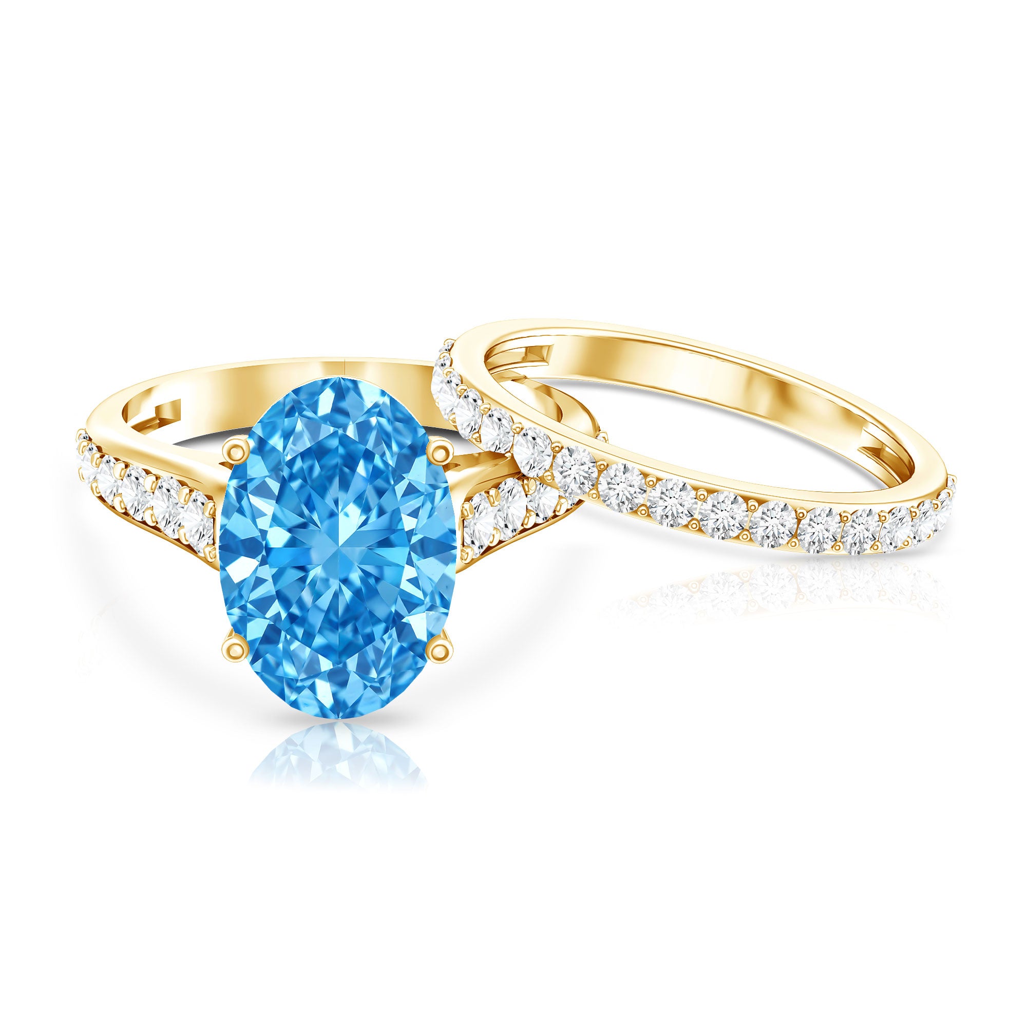 IGI Certified 5 Carat Lab Grown Blue Diamond Oval Shaped Wedding Ring Set Vivid Blue - VS1 - Rosec Jewels