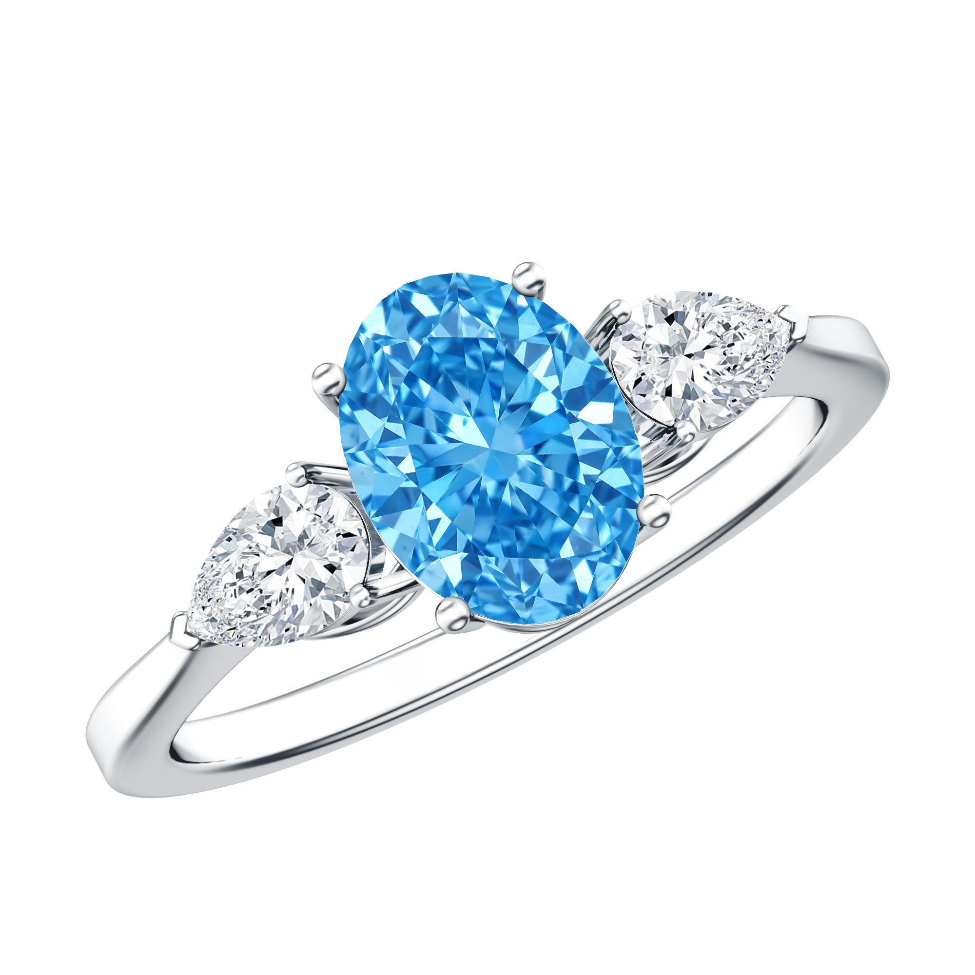 IGI Certified 1 Carat Lab Grown Blue and White Diamond Three Stone Engagement Ring Vivid Blue - VS1 - Rosec Jewels