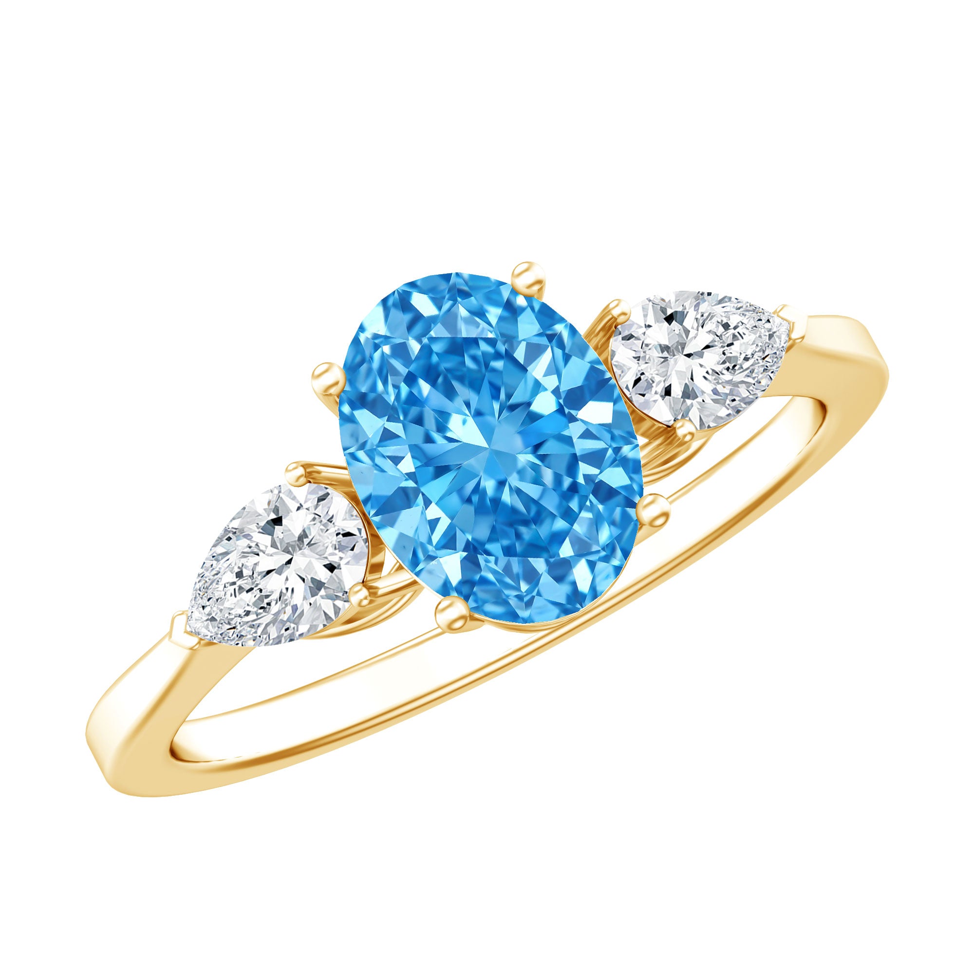 IGI Certified 1 Carat Lab Grown Blue and White Diamond Three Stone Engagement Ring Vivid Blue - VS1 - Rosec Jewels