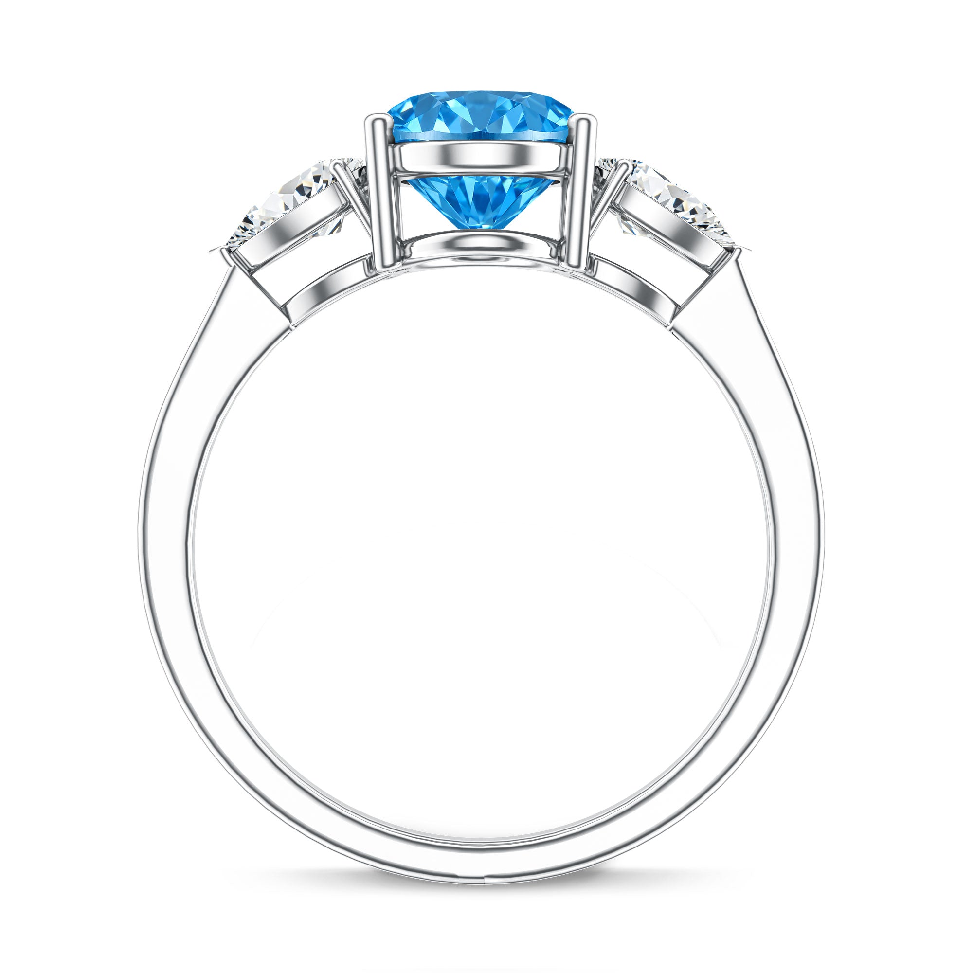 IGI Certified 2 Carat Oval Lab Grown Blue Diamond Three Stone Engagement Ring Vivid Blue - VS1 - Rosec Jewels