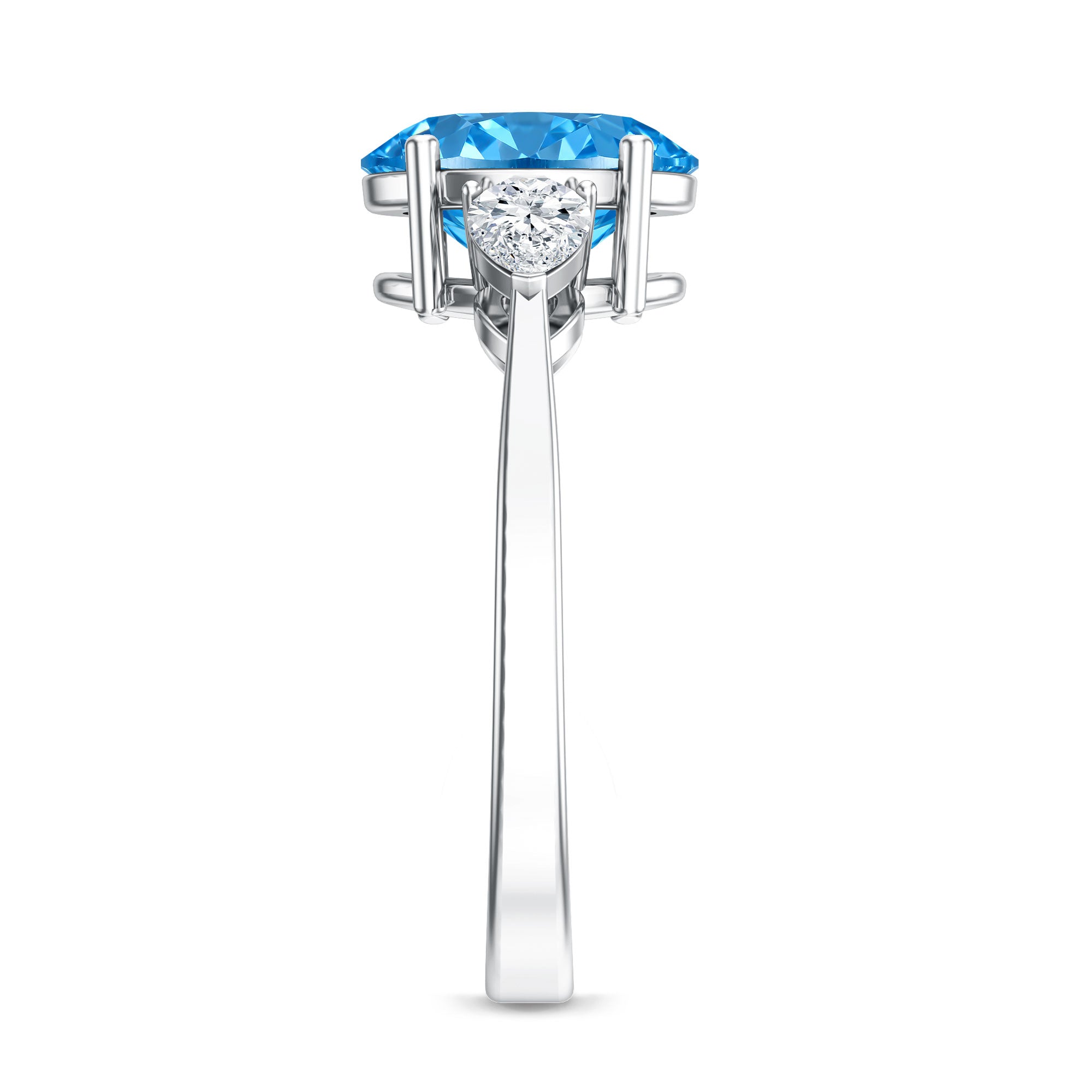 IGI Certified 2 Carat Oval Lab Grown Blue Diamond Three Stone Engagement Ring Vivid Blue - VS1 - Rosec Jewels