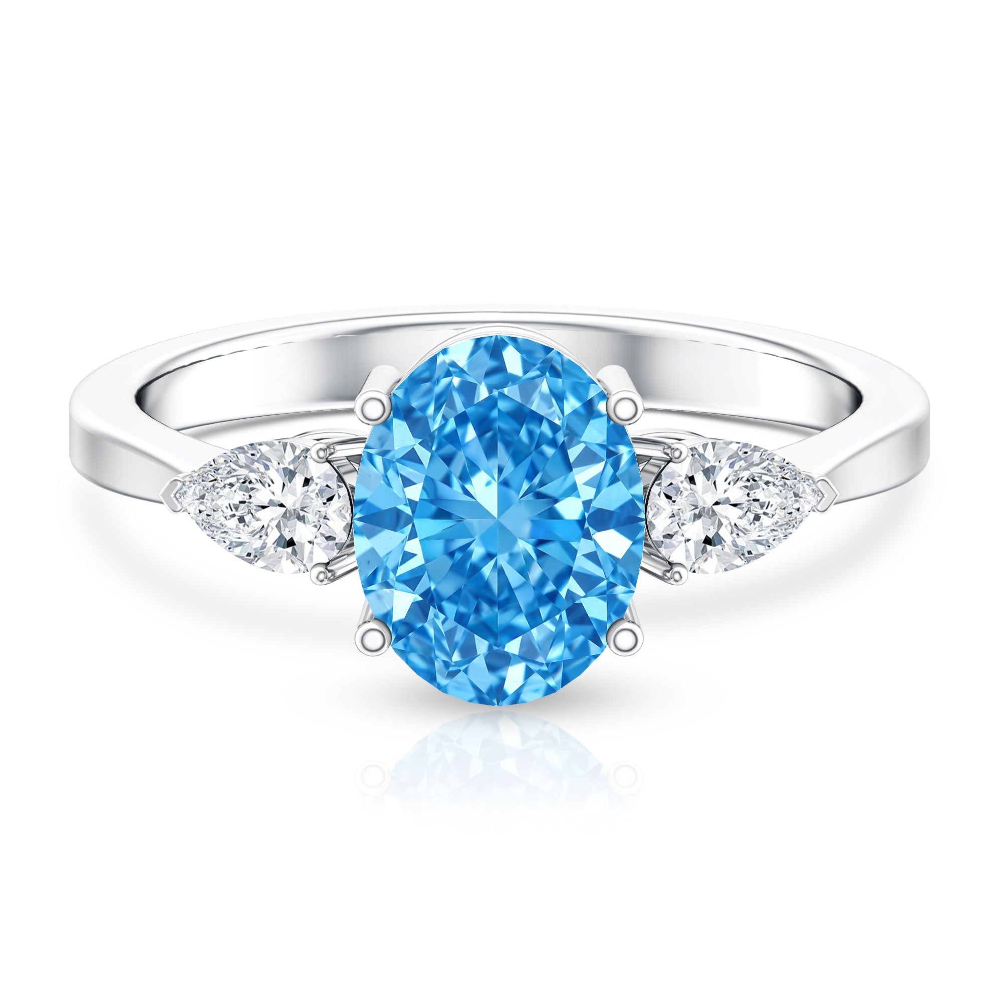 IGI Certified 2 Carat Oval Lab Grown Blue Diamond Three Stone Engagement Ring Vivid Blue - VS1 - Rosec Jewels