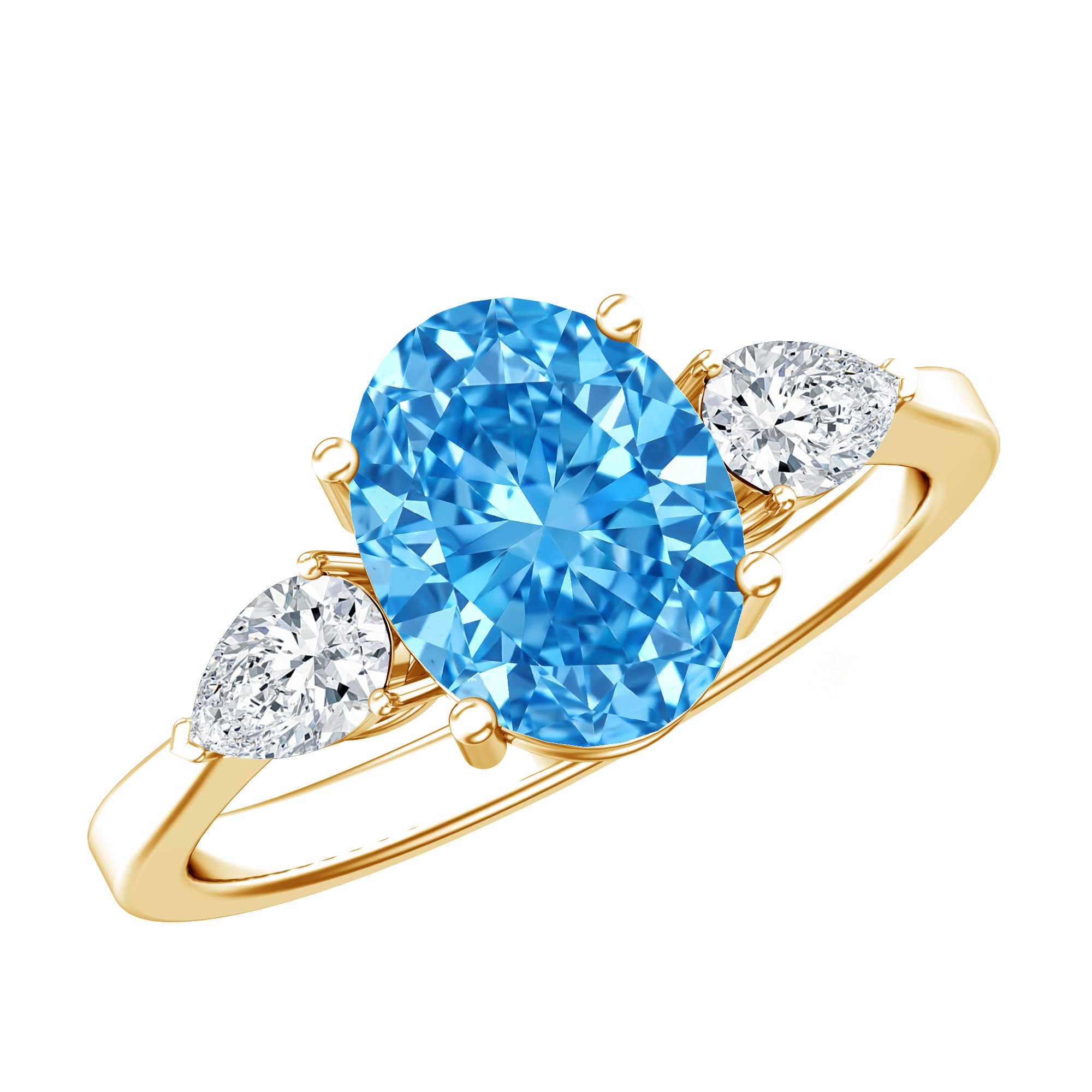 IGI Certified 2 Carat Oval Lab Grown Blue Diamond Three Stone Engagement Ring Vivid Blue - VS1 - Rosec Jewels