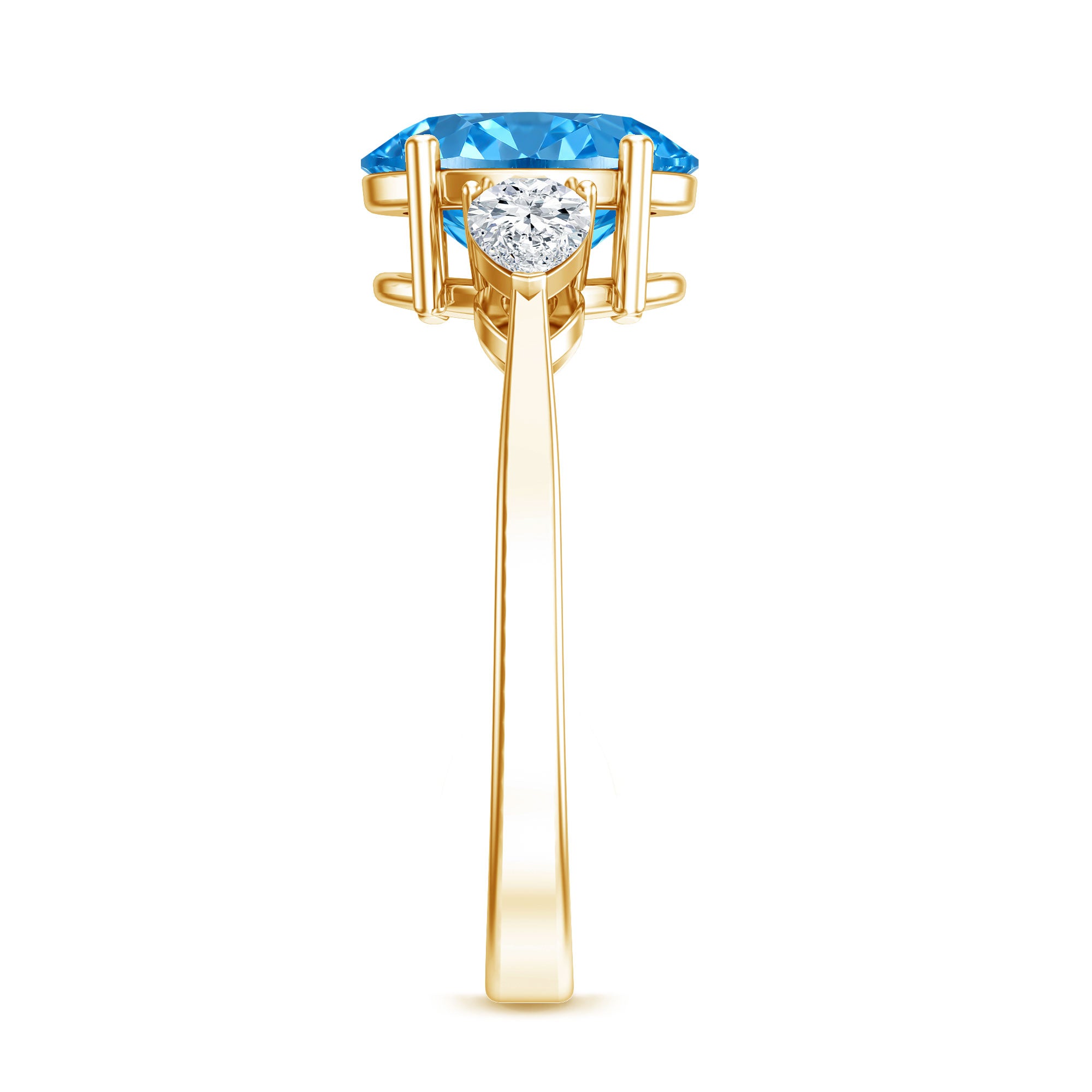 IGI Certified 2 Carat Oval Lab Grown Blue Diamond Three Stone Engagement Ring Vivid Blue - VS1 - Rosec Jewels