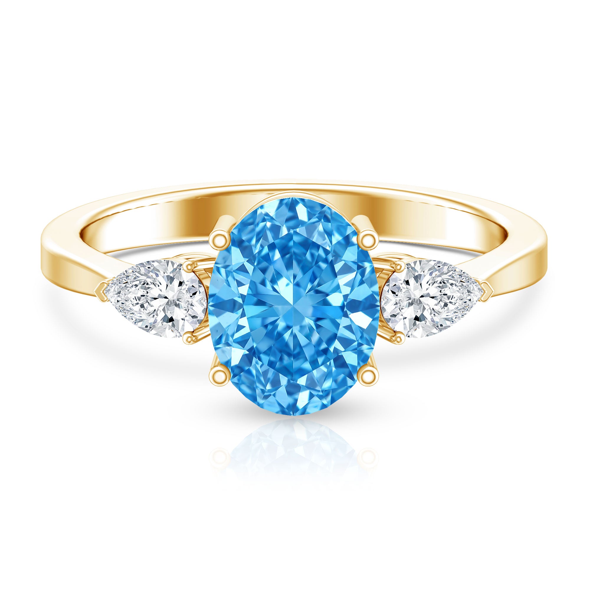 IGI Certified 2 Carat Oval Lab Grown Blue Diamond Three Stone Engagement Ring Vivid Blue - VS1 - Rosec Jewels
