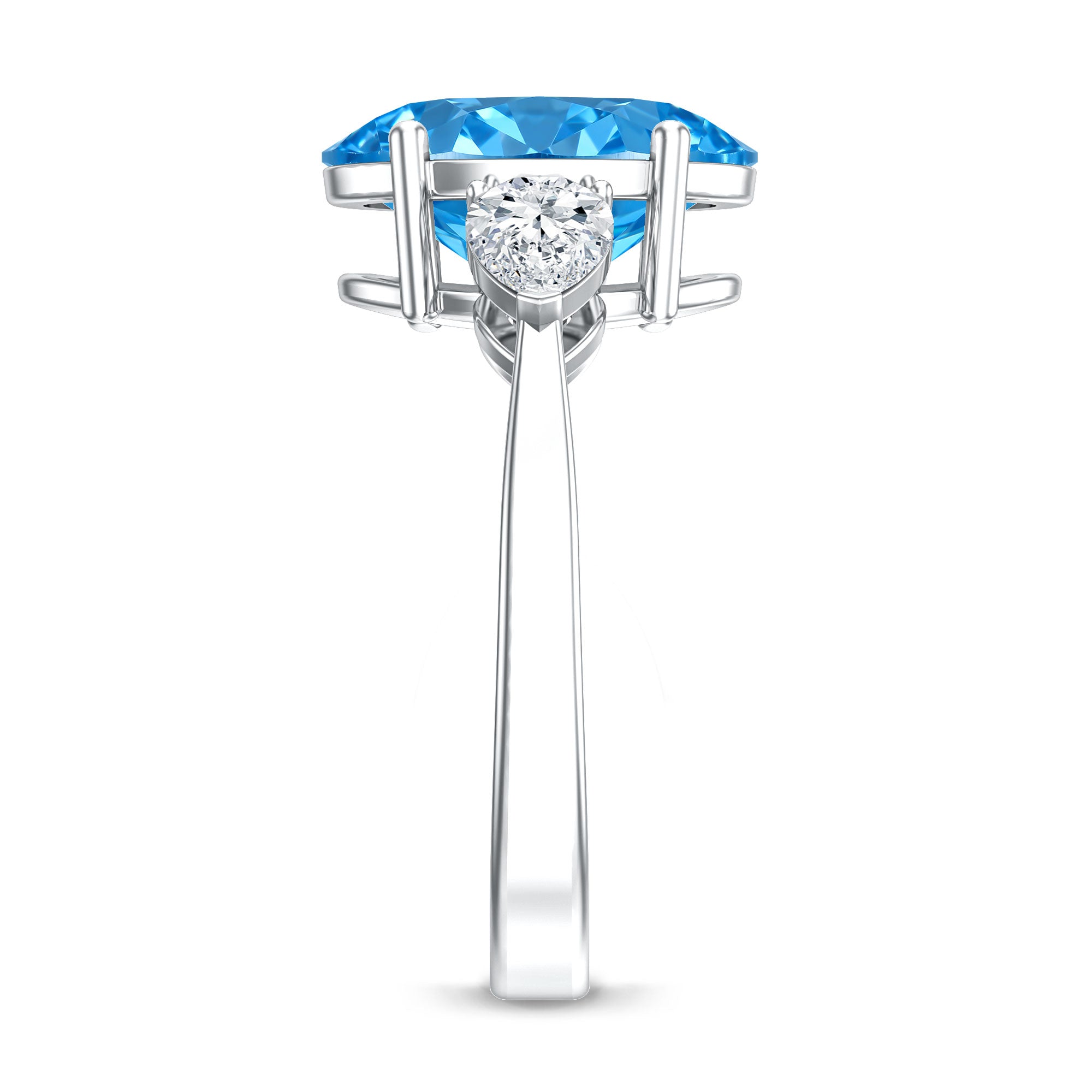Rosec Jewels-Oval Shape 3 Carat Lab Grown Blue Diamond Three Stone Engagement Ring with IGI Certificate