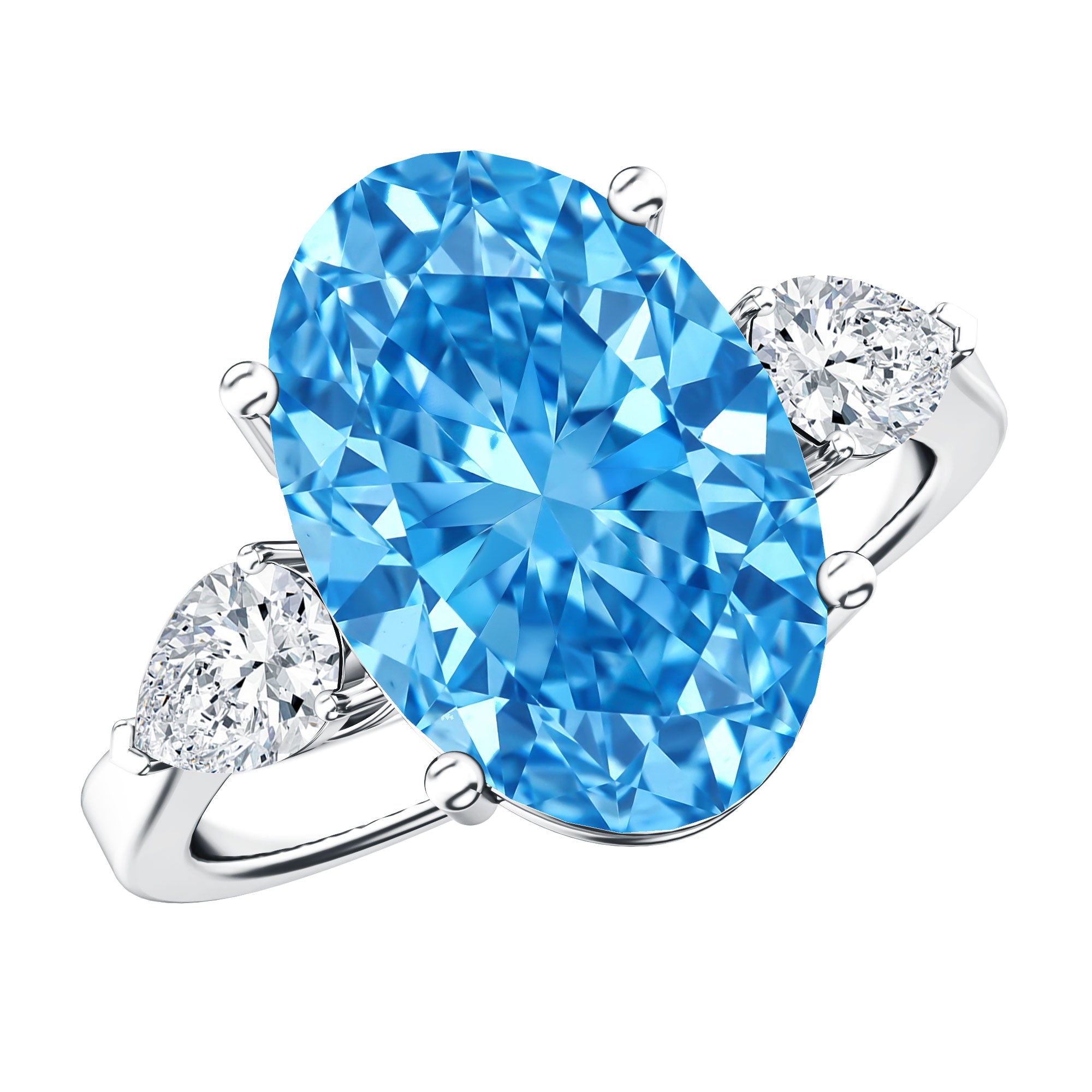IGI Certified 4 Carat Oval Shaped Lab Grown Blue Diamond Journey Ring Vivid Blue - VS1 - Rosec Jewels