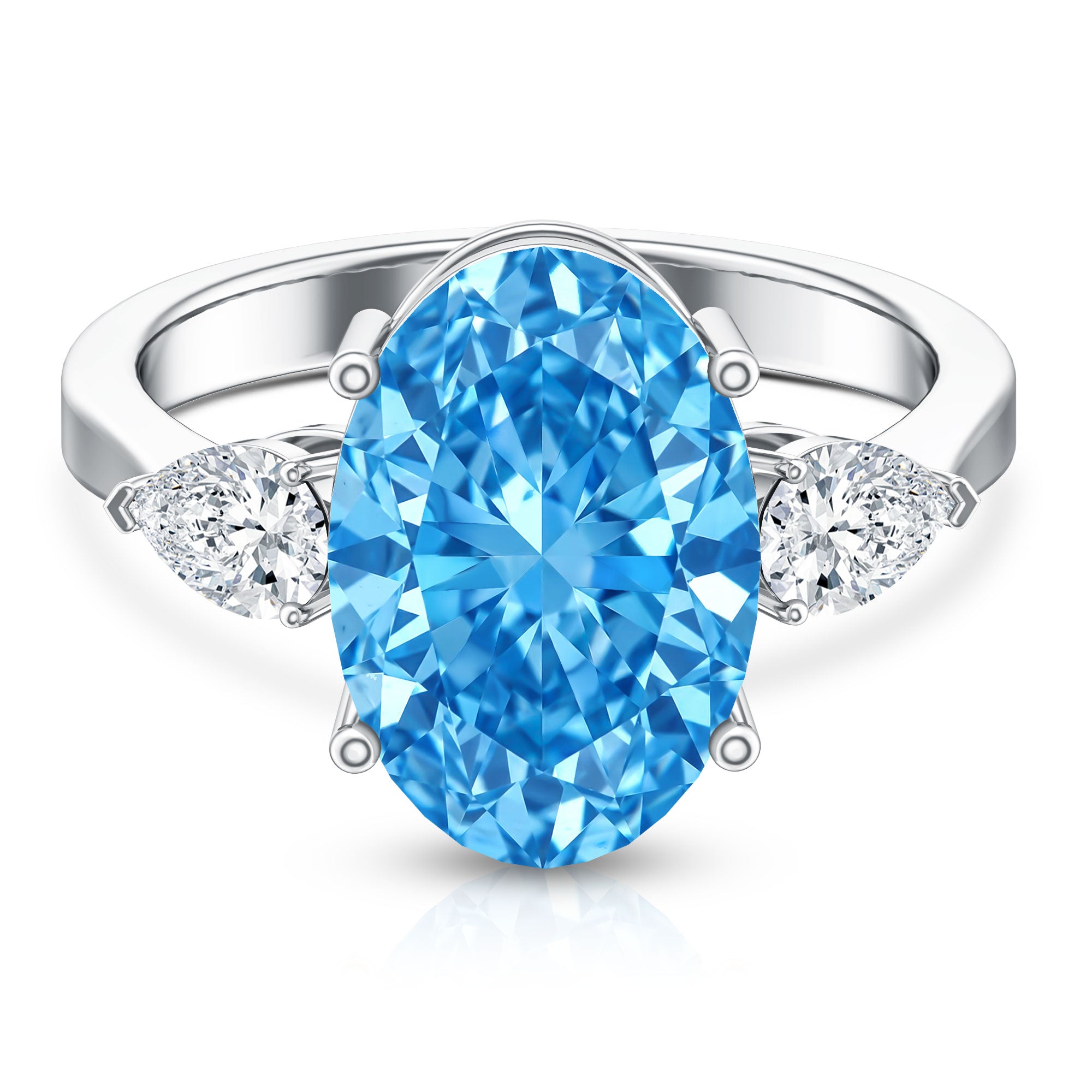 IGI Certified 4 Carat Oval Shaped Lab Grown Blue Diamond Journey Ring Vivid Blue - VS1 - Rosec Jewels
