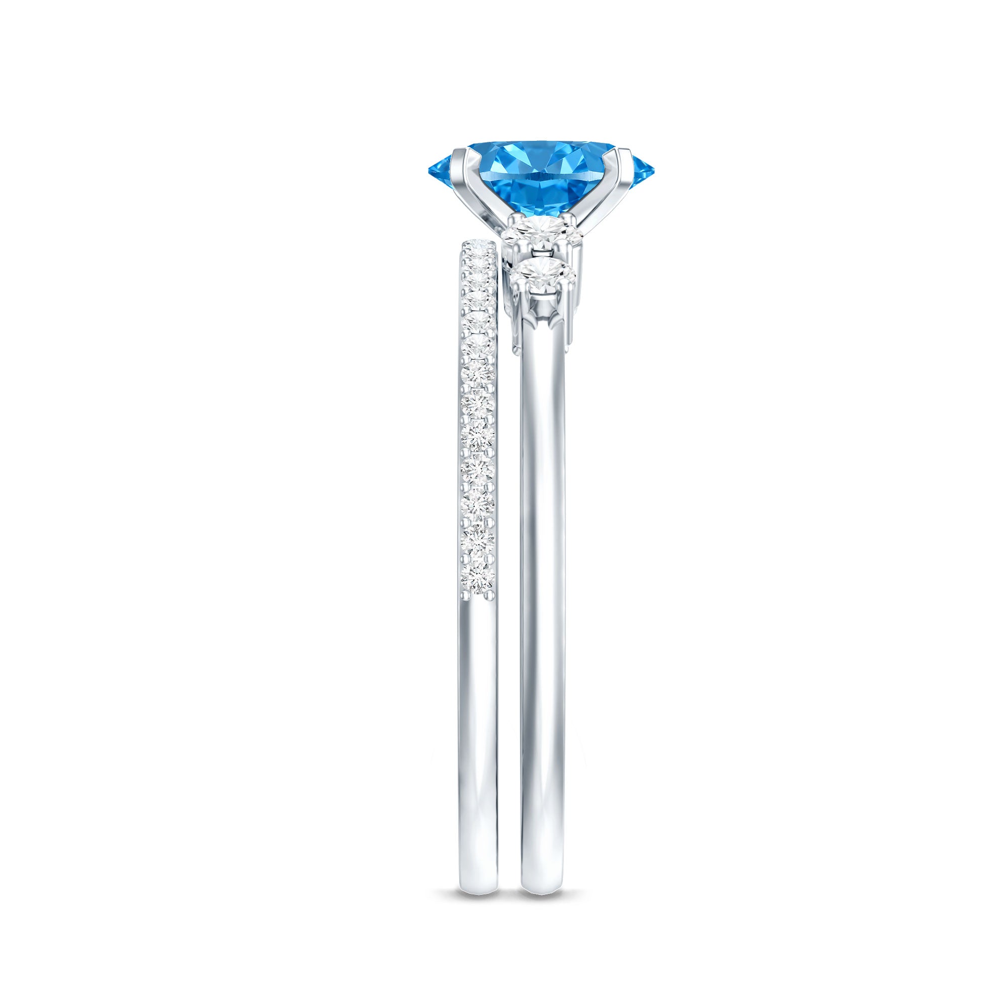 IGI Certified 1 Carat Oval Lab Grown Blue and White Diamond Bridal Ring Set Vivid Blue - VS1 - Rosec Jewels