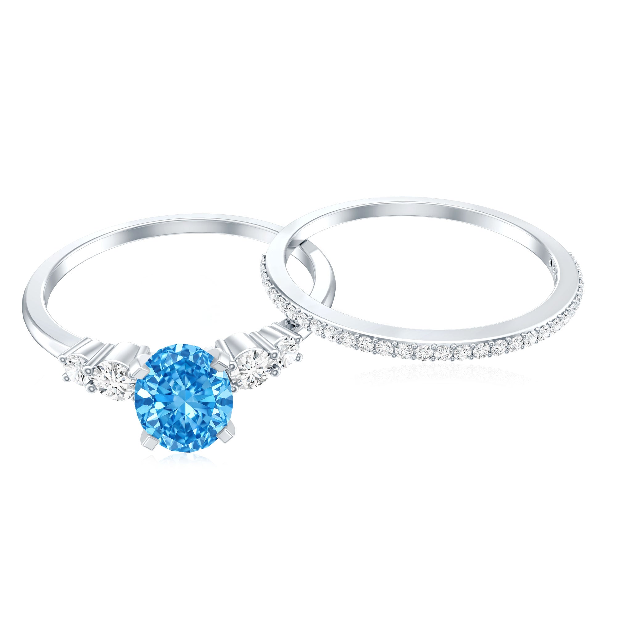 IGI Certified 1 Carat Oval Lab Grown Blue and White Diamond Bridal Ring Set Vivid Blue - VS1 - Rosec Jewels