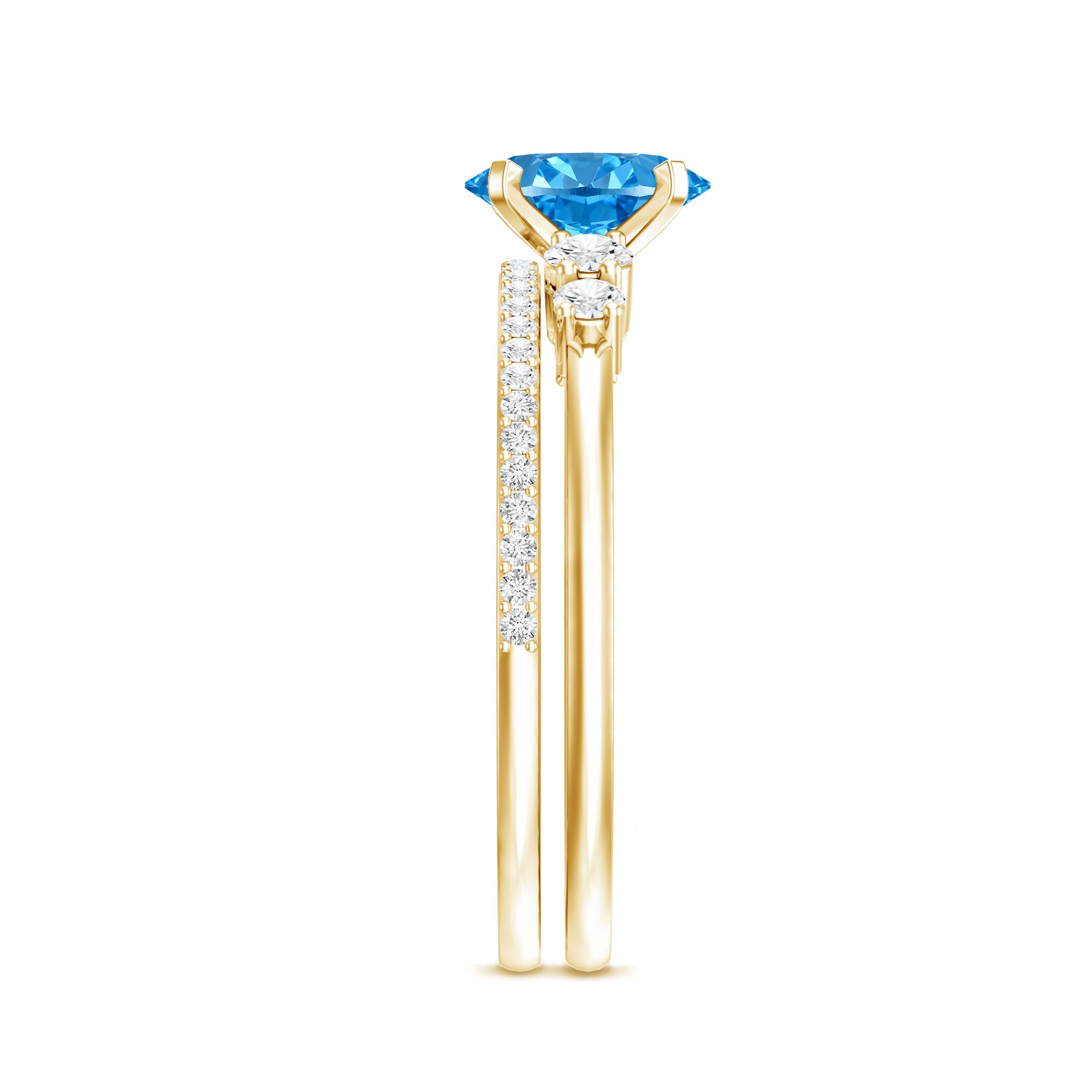 IGI Certified 1 Carat Oval Lab Grown Blue and White Diamond Bridal Ring Set Vivid Blue - VS1 - Rosec Jewels