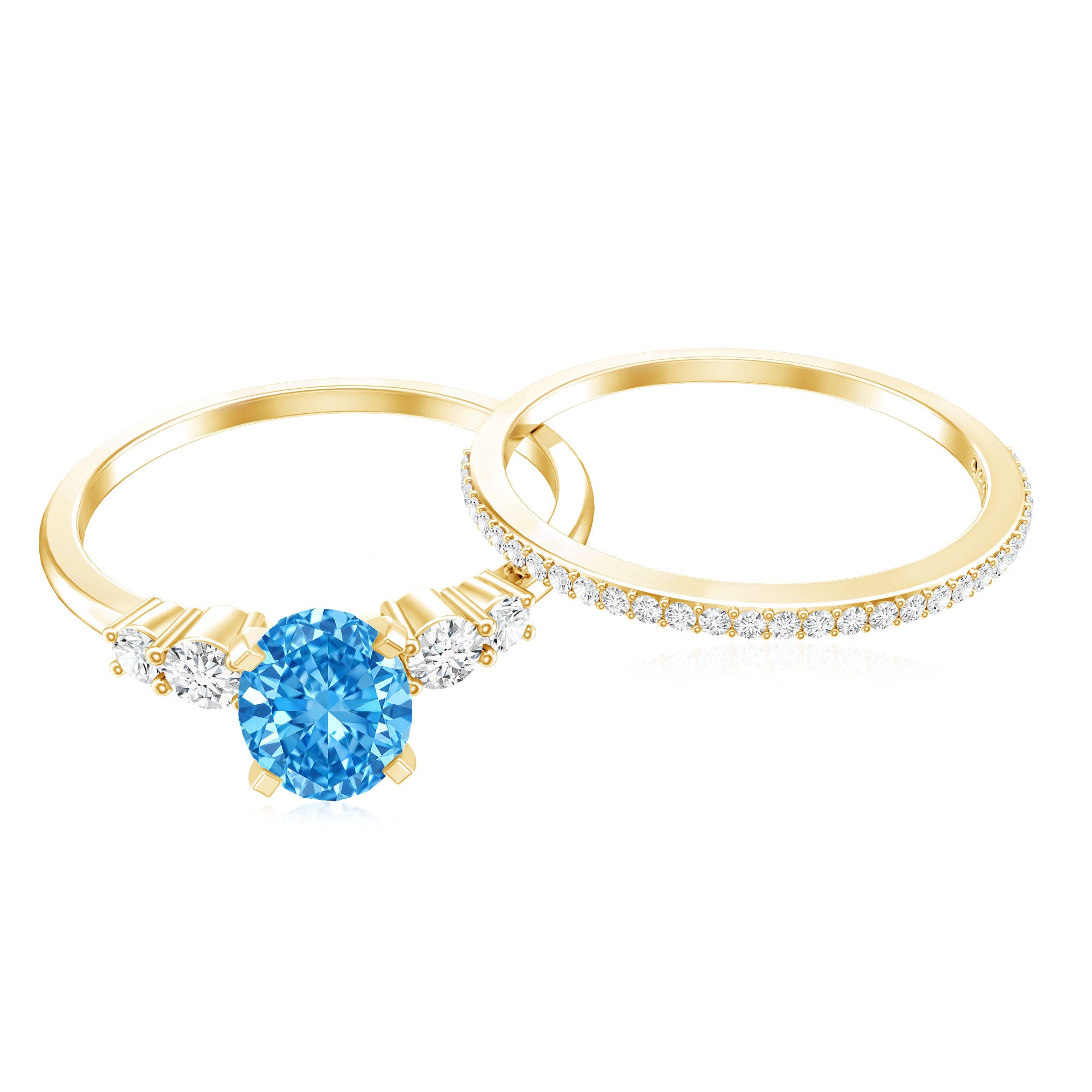 IGI Certified 1 Carat Oval Lab Grown Blue and White Diamond Bridal Ring Set Vivid Blue - VS1 - Rosec Jewels