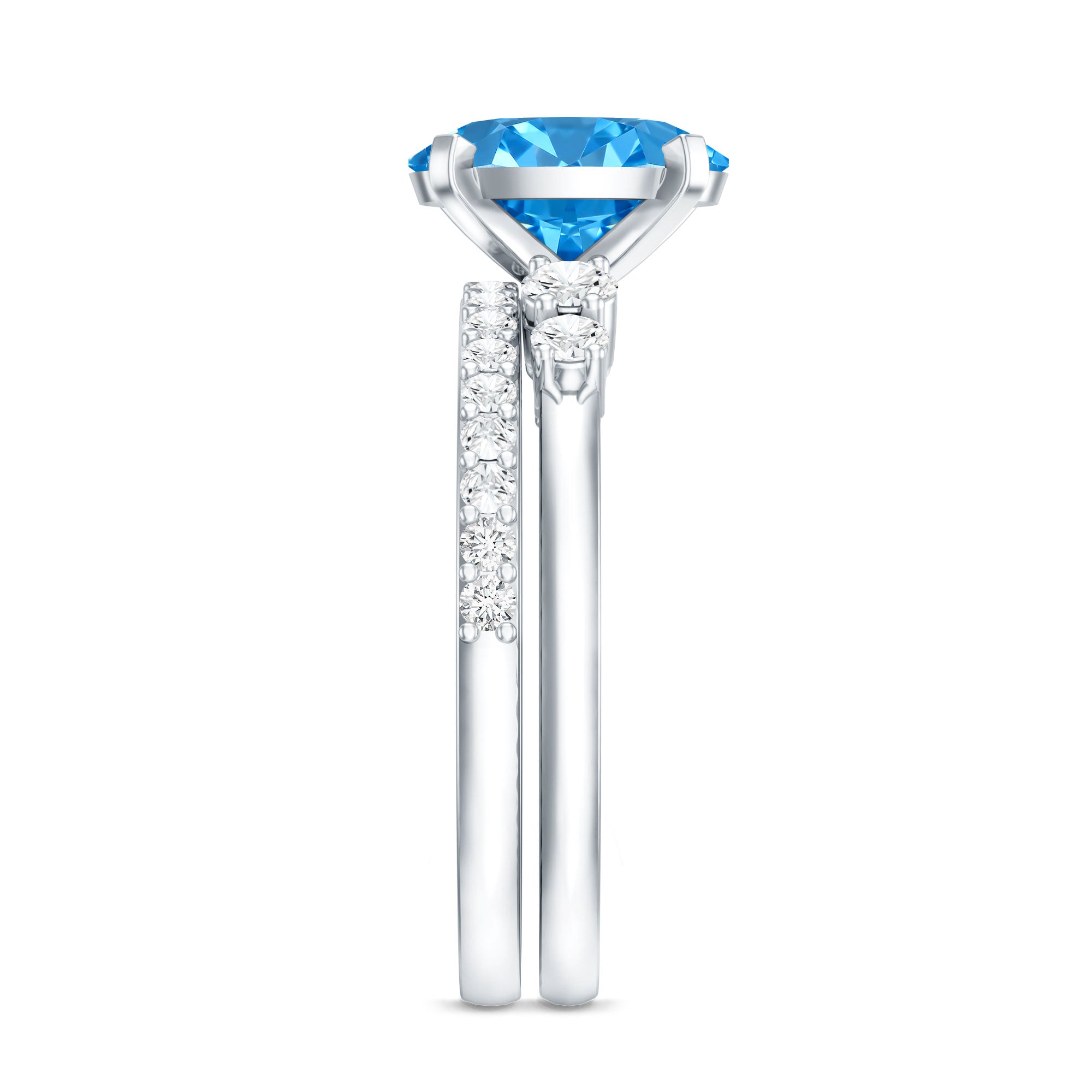 2 Carat Lab Grown Blue Diamond Oval Wedding Ring Set with IGI Certified Vivid Blue - VS1 - Rosec Jewels