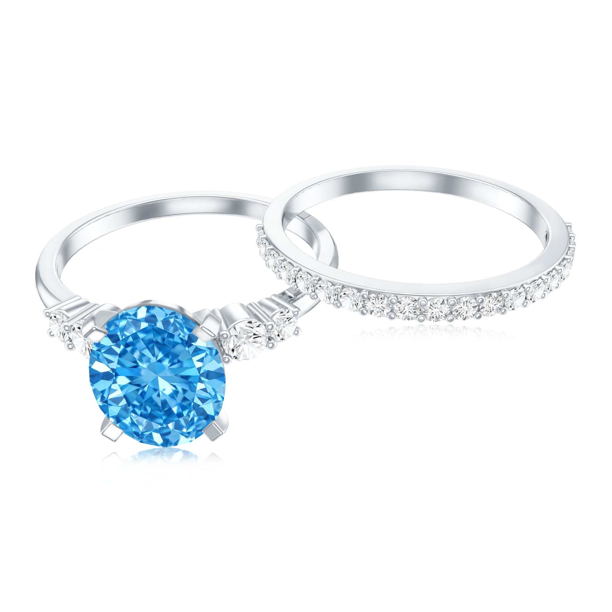2 Carat Lab Grown Blue Diamond Oval Wedding Ring Set with IGI Certified Vivid Blue - VS1 - Rosec Jewels