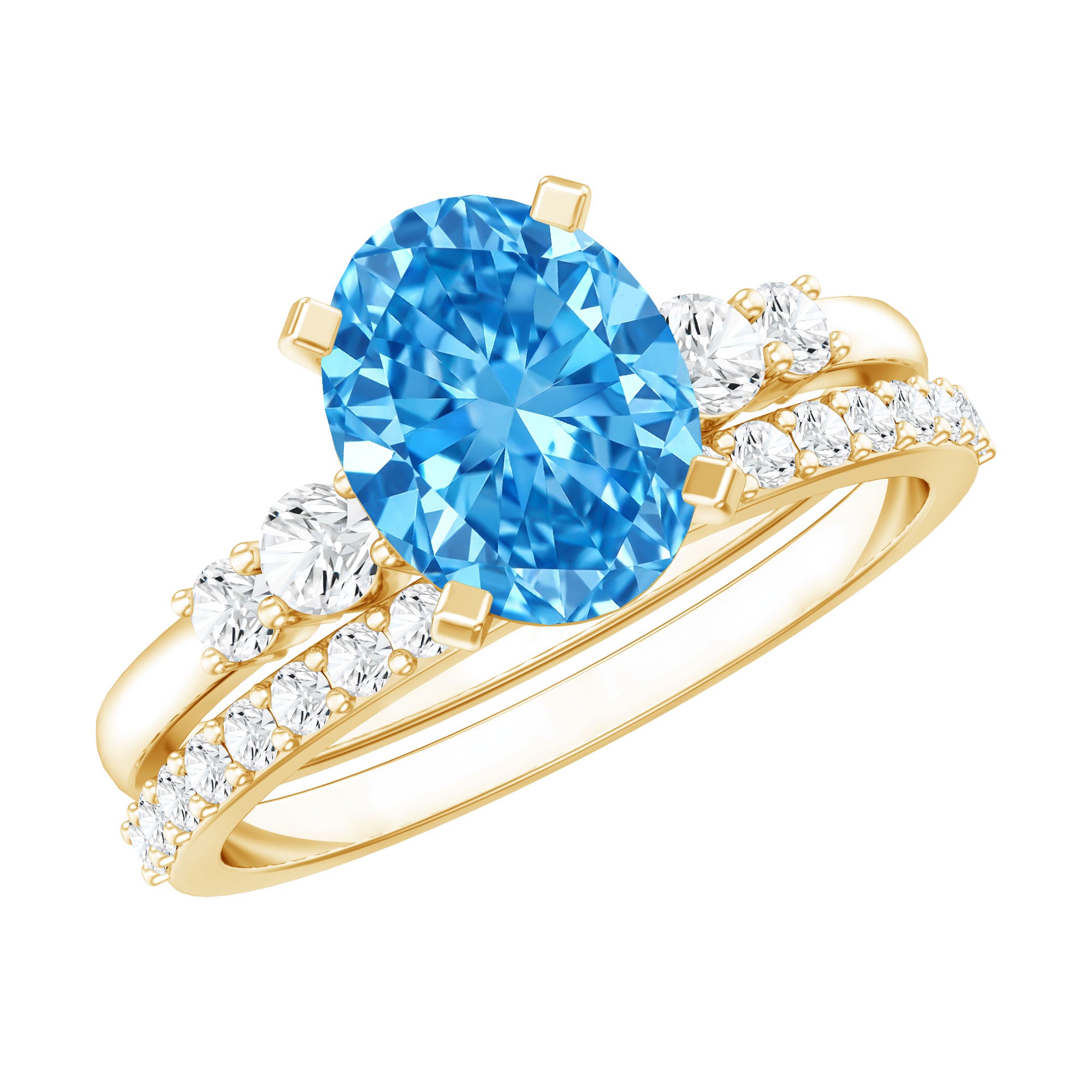 2 Carat Lab Grown Blue Diamond Oval Wedding Ring Set with IGI Certified Vivid Blue - VS1 - Rosec Jewels