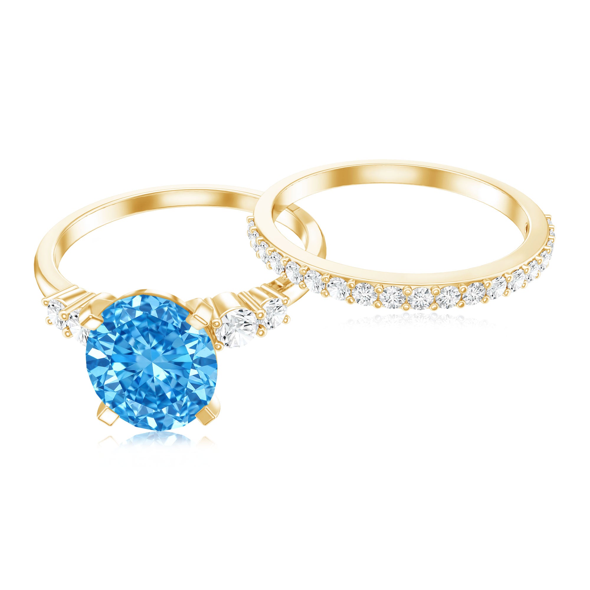 2 Carat Lab Grown Blue Diamond Oval Wedding Ring Set with IGI Certified Vivid Blue - VS1 - Rosec Jewels