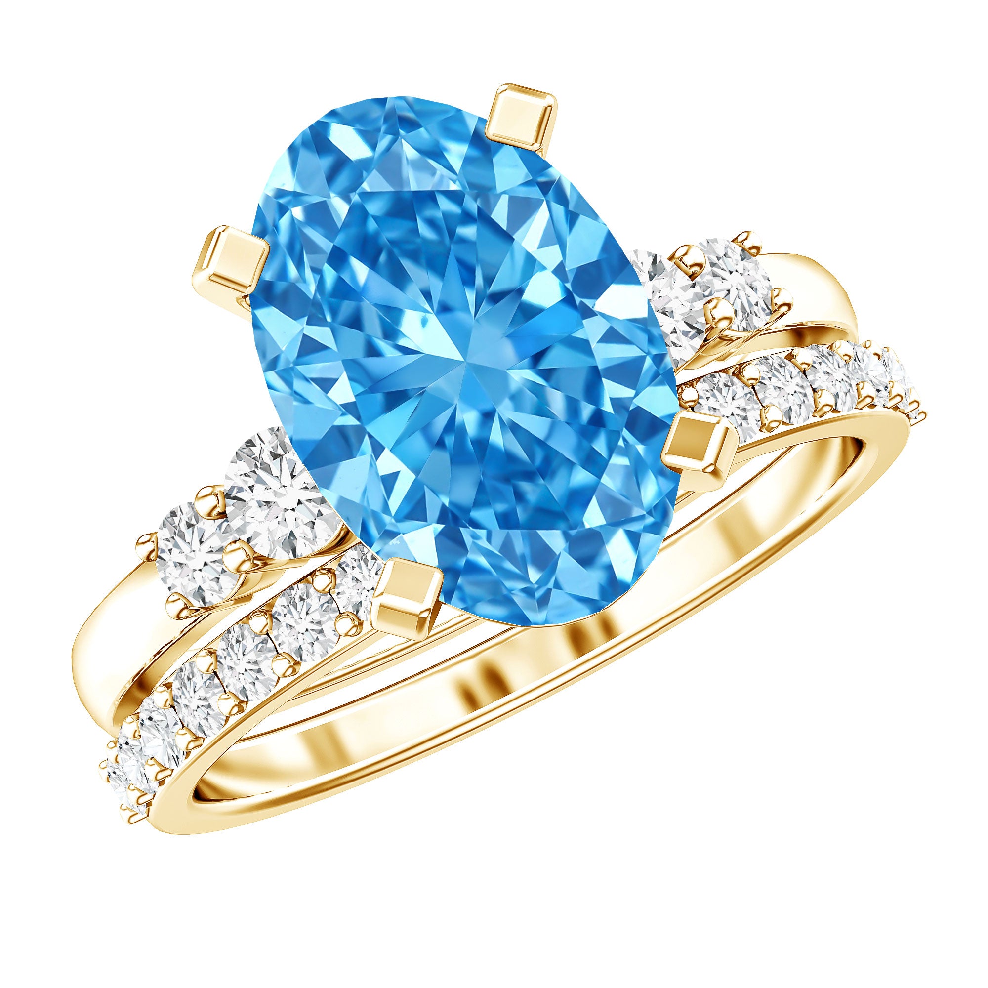 3 Carat Oval Shaped Lab Grown Blue Diamond Wedding Ring Set with IGI Certificate Vivid Blue - VS1 - Rosec Jewels