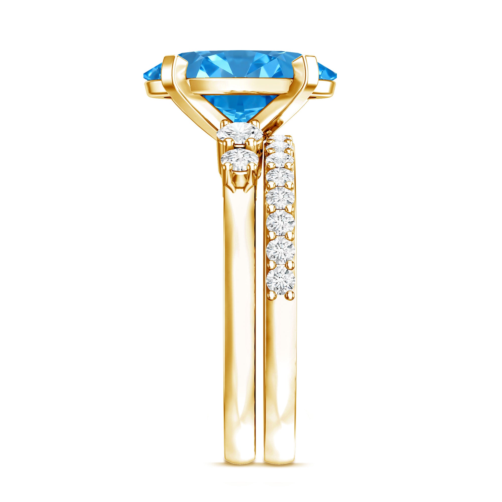 3 Carat Oval Shaped Lab Grown Blue Diamond Wedding Ring Set with IGI Certificate Vivid Blue - VS1 - Rosec Jewels
