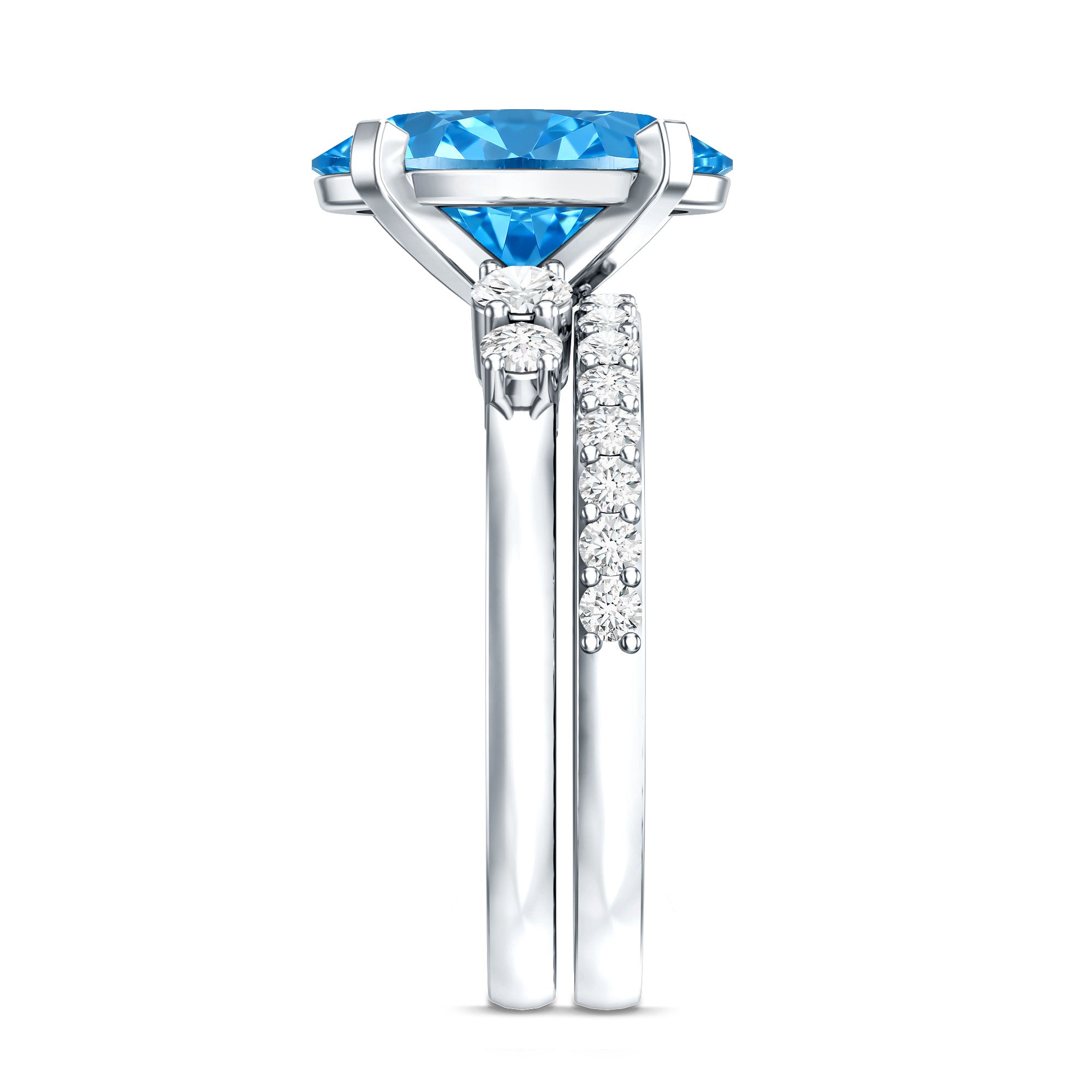 IGI Certified 4 Carat Lab Grown Blue Diamond Oval Engagement Ring with Wedding Band Vivid Blue - VS1 - Rosec Jewels
