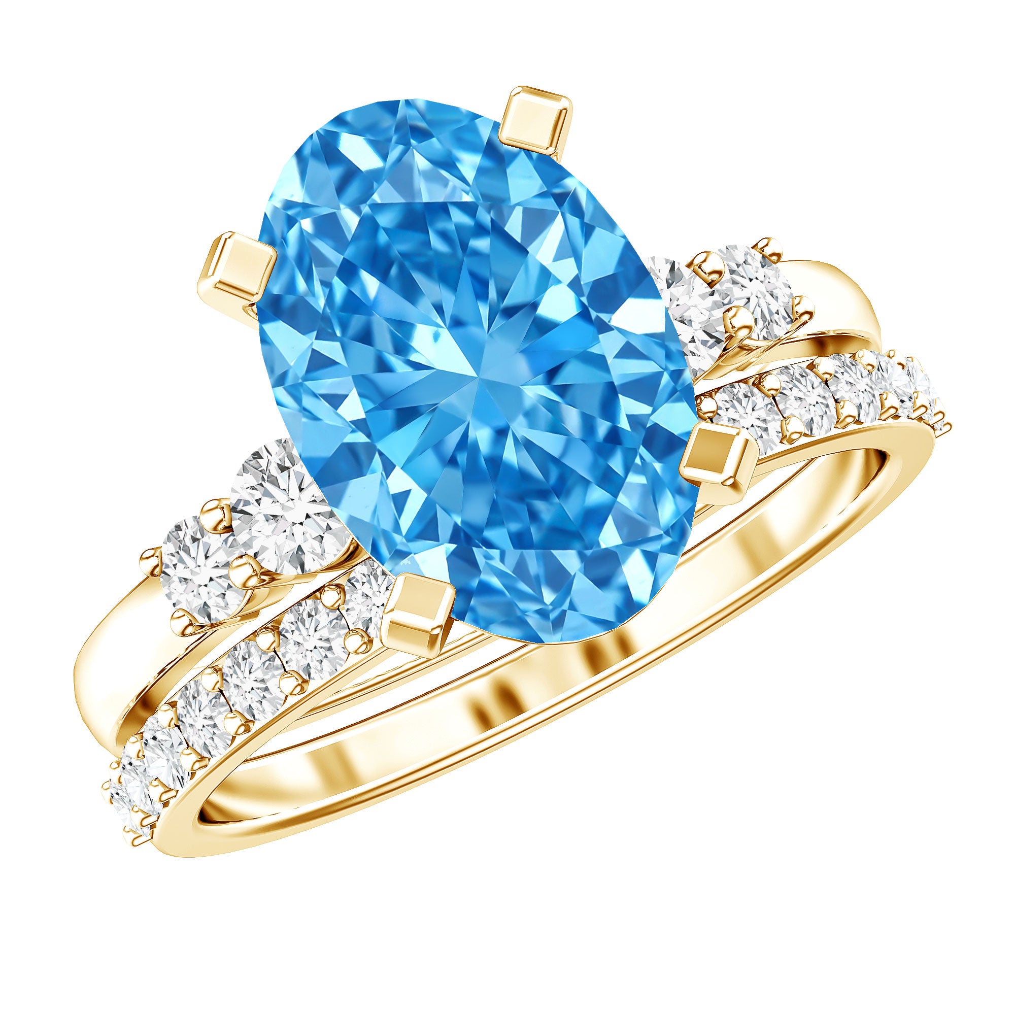 IGI Certified 4 Carat Lab Grown Blue Diamond Oval Engagement Ring with Wedding Band Vivid Blue - VS1 - Rosec Jewels