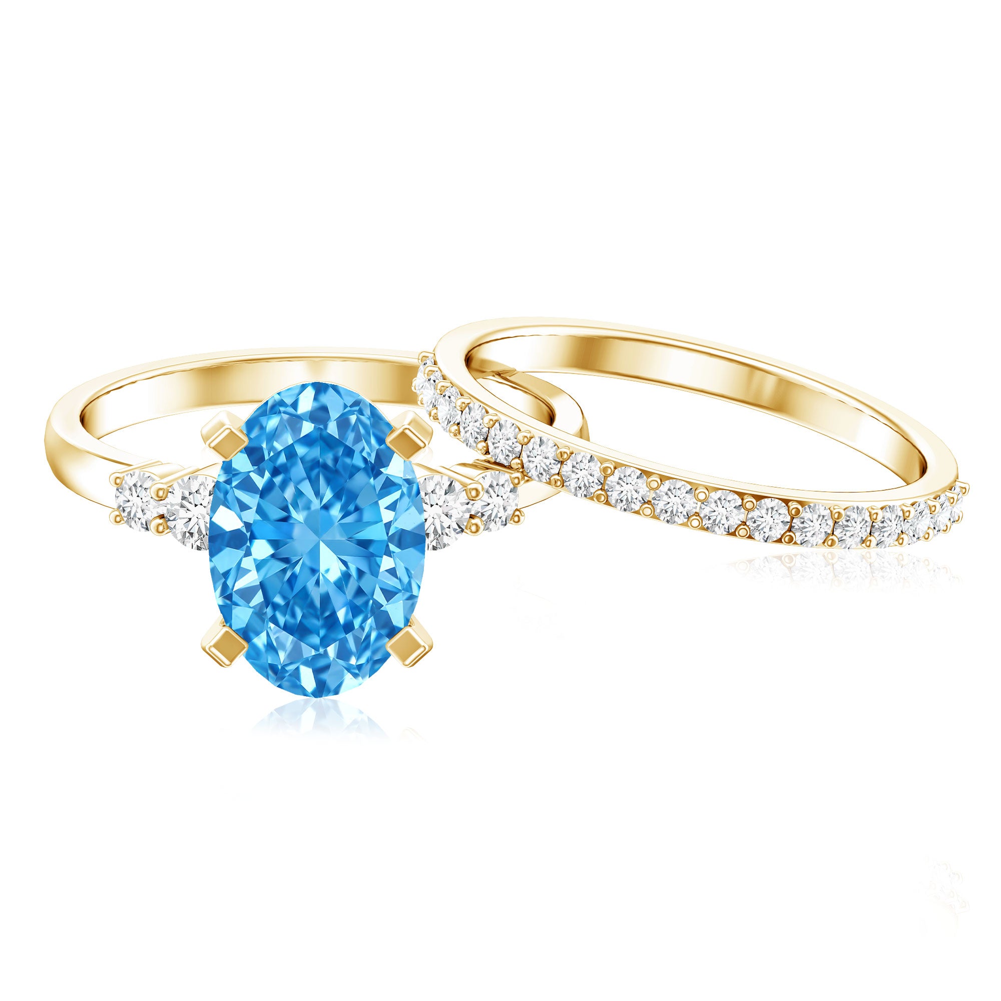 IGI Certified 4 Carat Lab Grown Blue Diamond Oval Engagement Ring with Wedding Band Vivid Blue - VS1 - Rosec Jewels