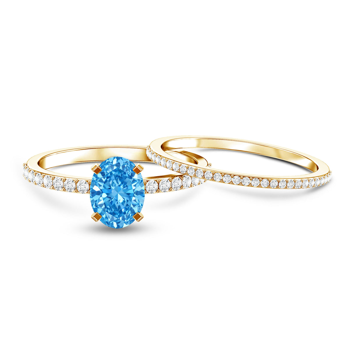 1 Carat Oval Shaped Lab Grown Blue and White Diamond Wedding Ring Set IGI Certified Vivid Blue - VS1 - Rosec Jewels
