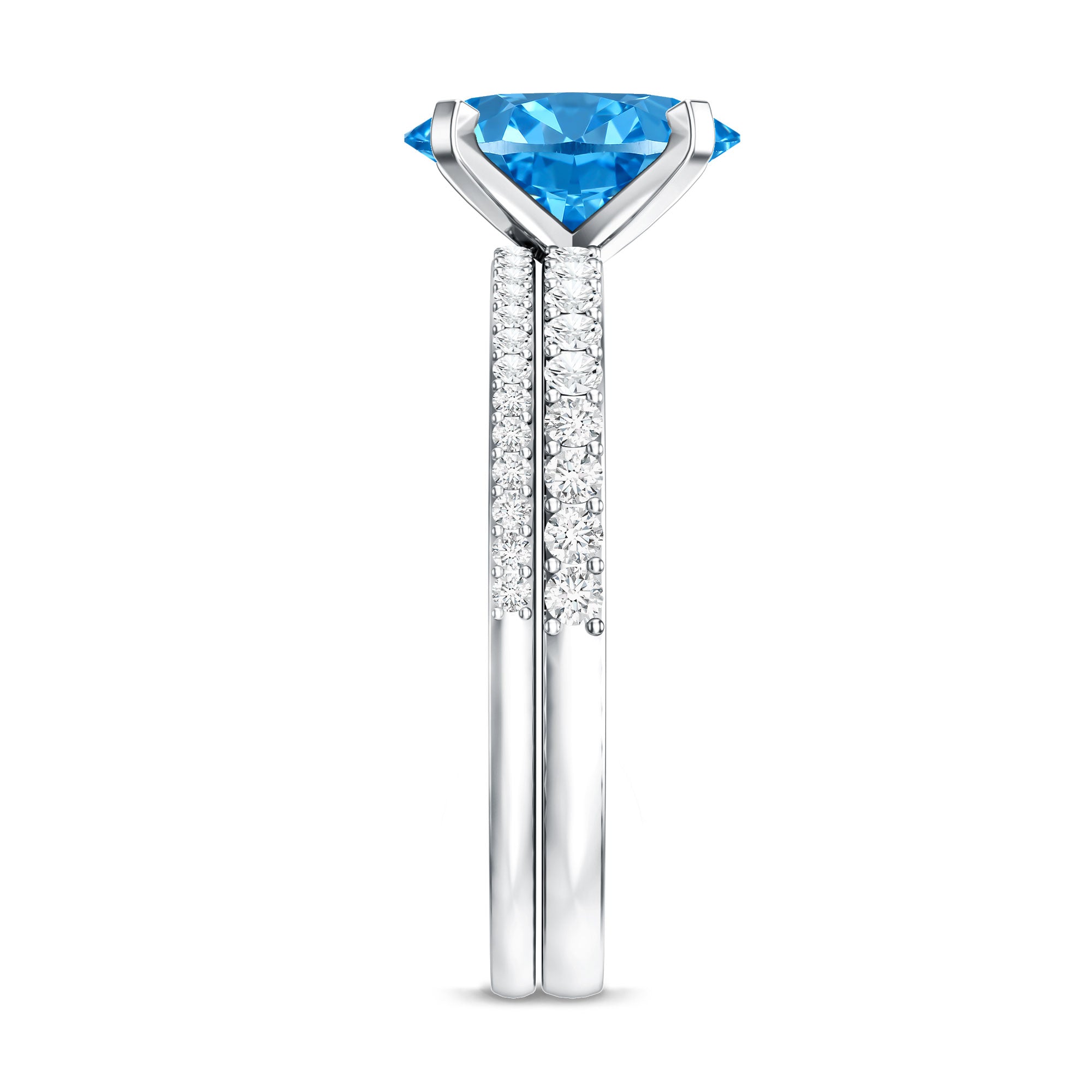 Oval Shaped 2 Carat Lab Blue Diamond Engagement Ring Set with IGI Certificate Vivid Blue - VS1 - Rosec Jewels