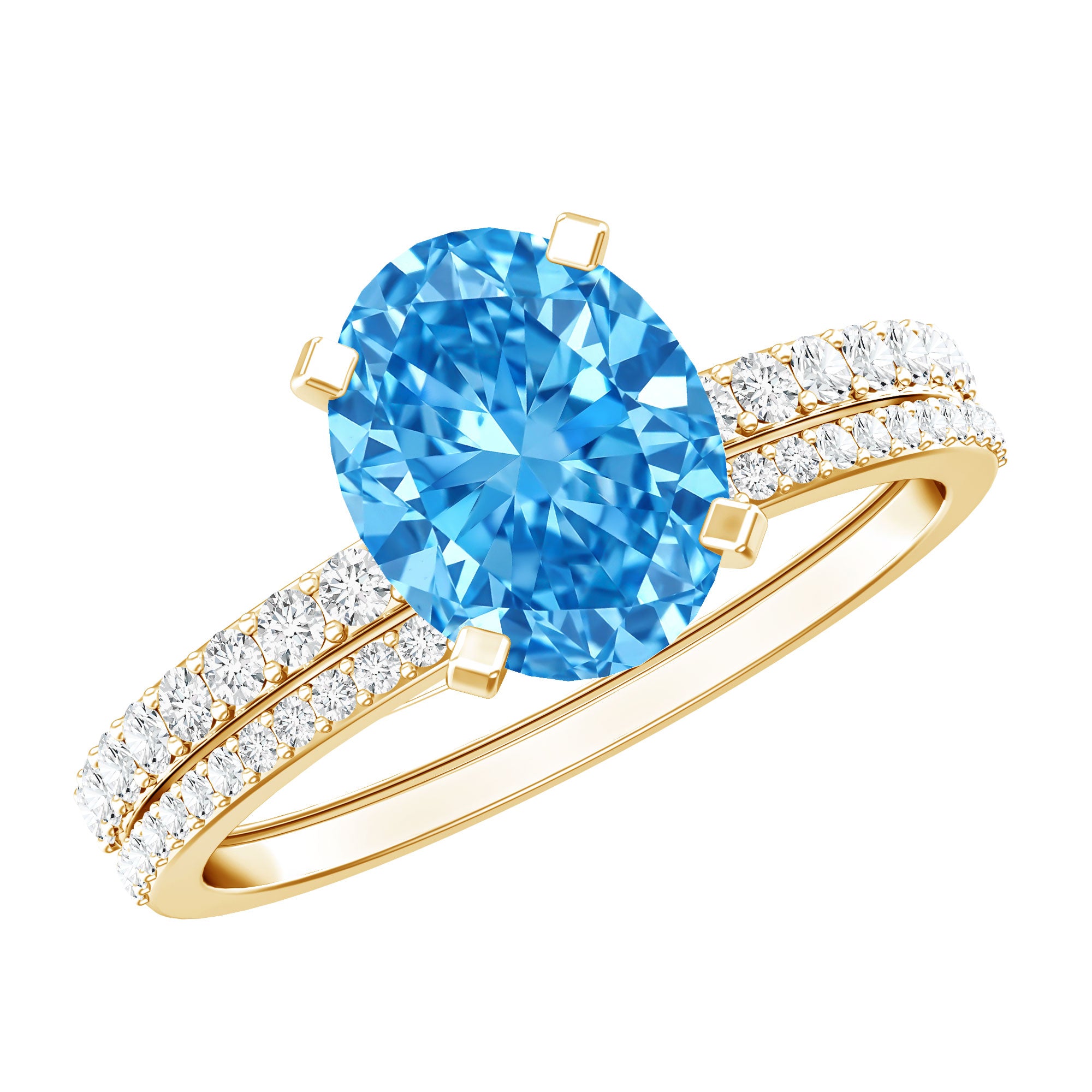 Oval Shaped 2 Carat Lab Blue Diamond Engagement Ring Set with IGI Certificate Vivid Blue - VS1 - Rosec Jewels