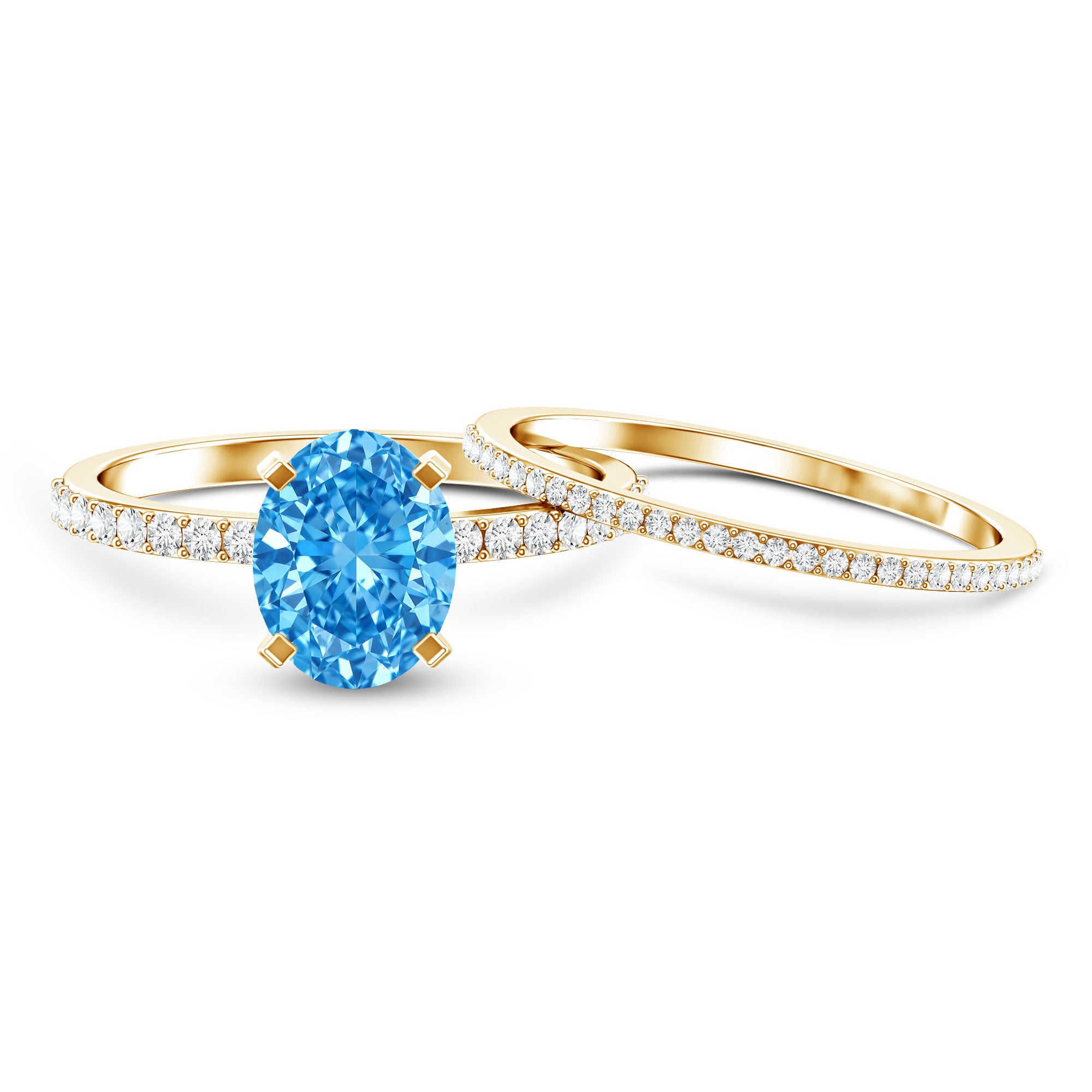 Oval Shaped 2 Carat Lab Blue Diamond Engagement Ring Set with IGI Certificate Vivid Blue - VS1 - Rosec Jewels