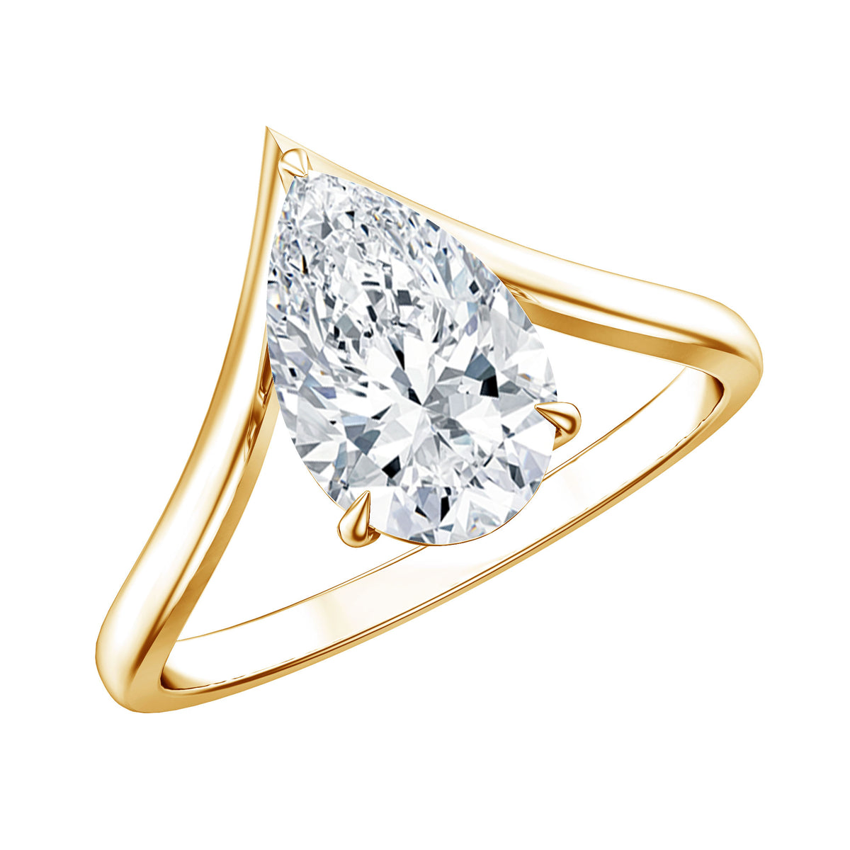 Pear Shape 2 Carat Lab Grown Diamond Chevron Engagement Ring with IGI Certificate Lab - ( E-VS1 ) - Rosec Jewels
