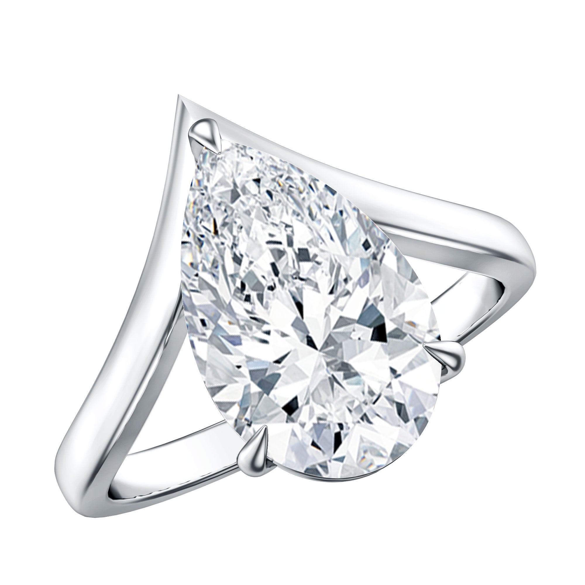 Rosec Jewels-IGI Certified 4 Carat Lab Grown Diamond Pear Engagement Ring with Chevron Shank