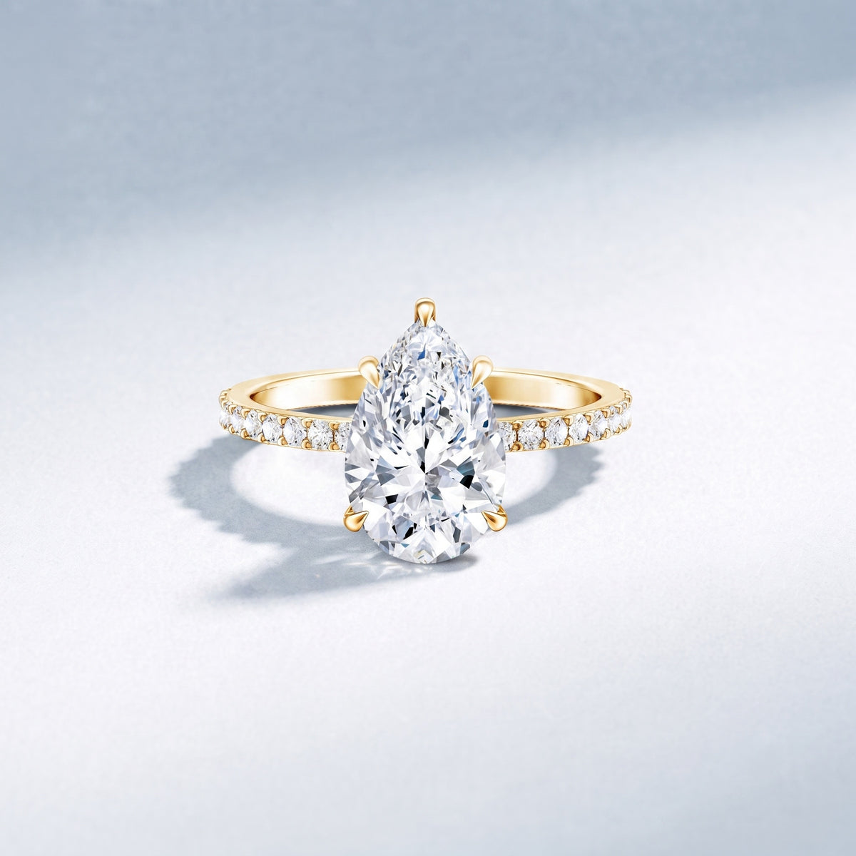 IGI Certified 3 Carat Pear Shape Lab Grown Diamond Engagement Ring with Side Stones Lab - ( E-VS1 ) - Rosec Jewels