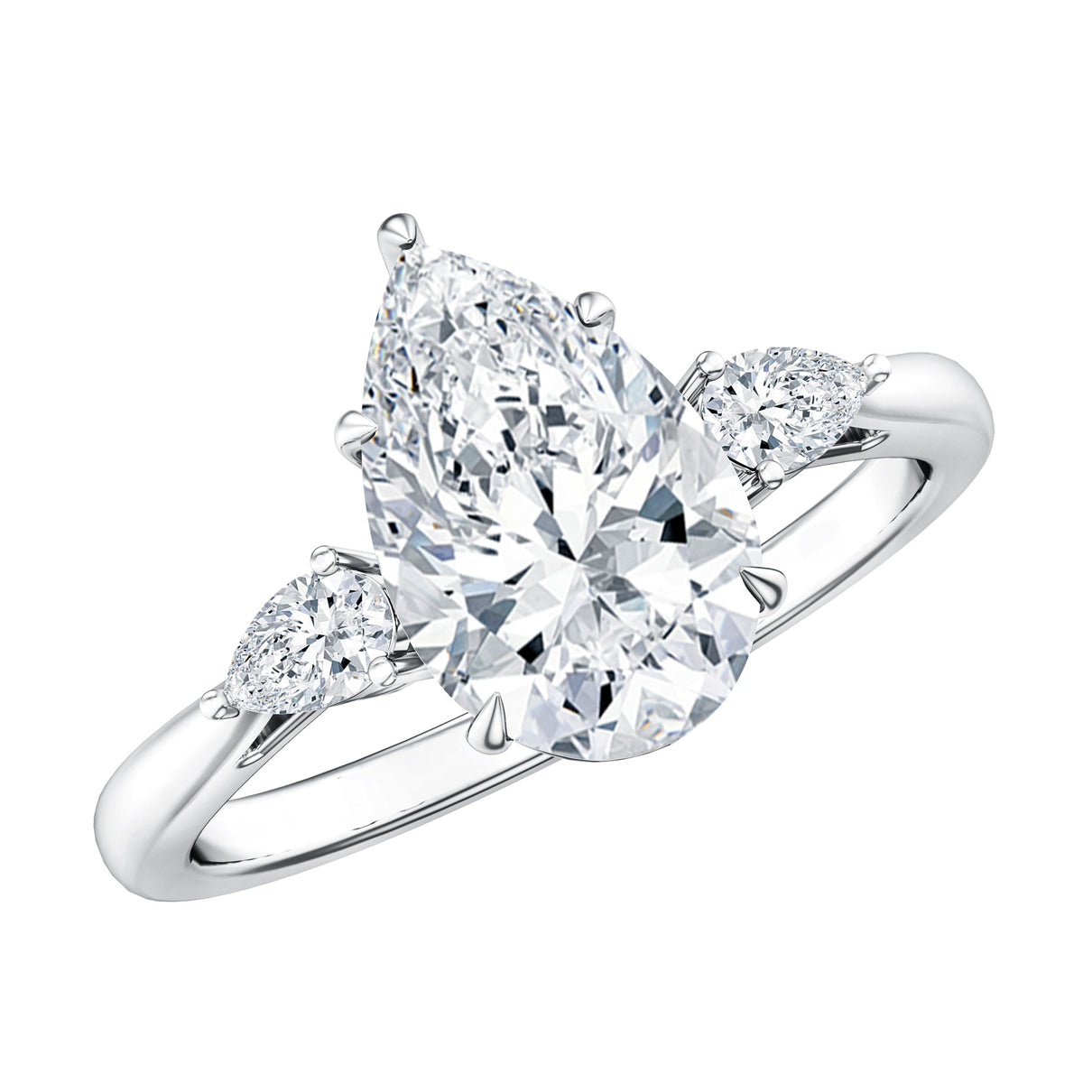2 Carat Pear Lab Grown Diamond Three Stone Engagement Ring IGI Certified