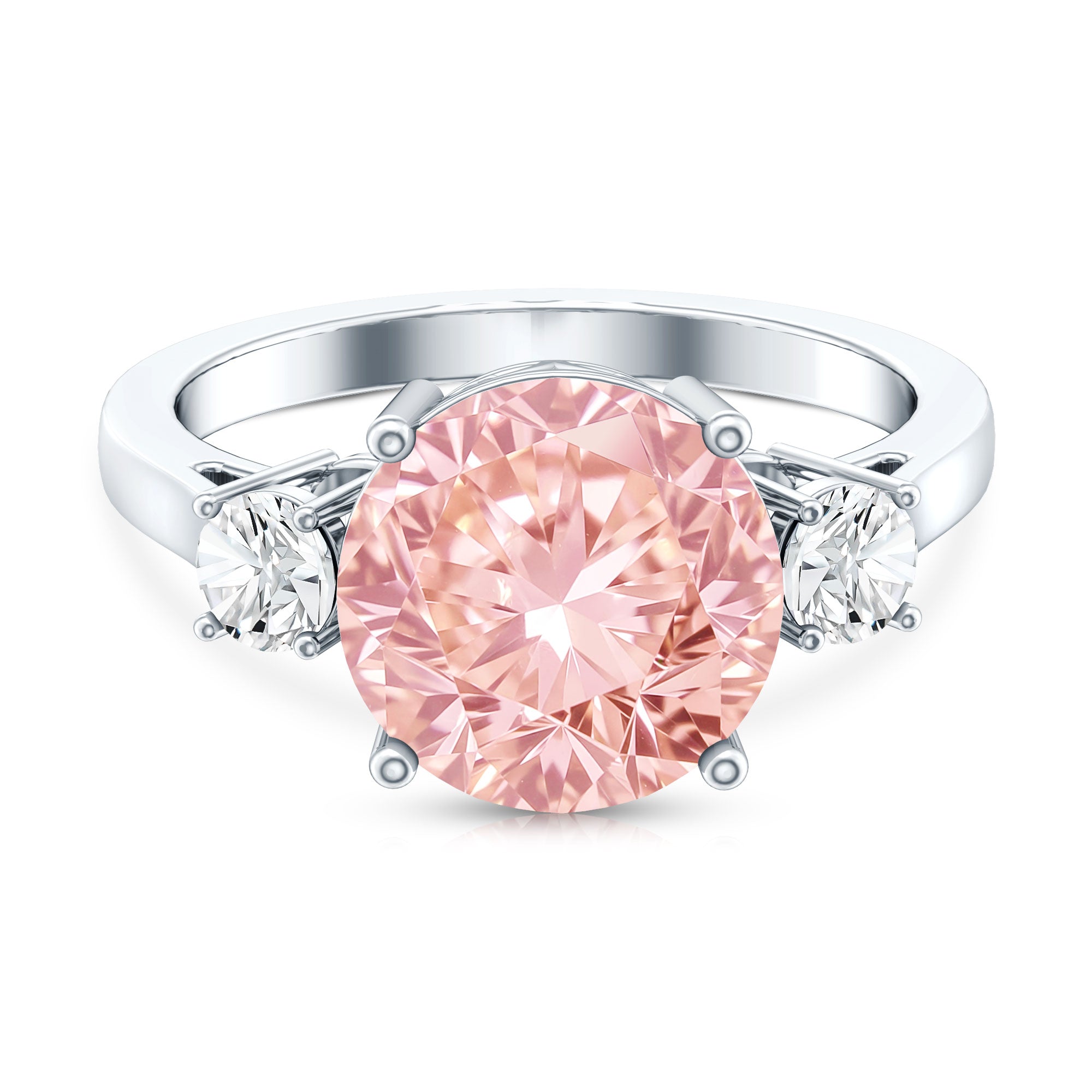 Rosec Jewels-IGI Certified 4 Carat Round Lab Created Pink and White Diamond Trilogy Engagement Ring