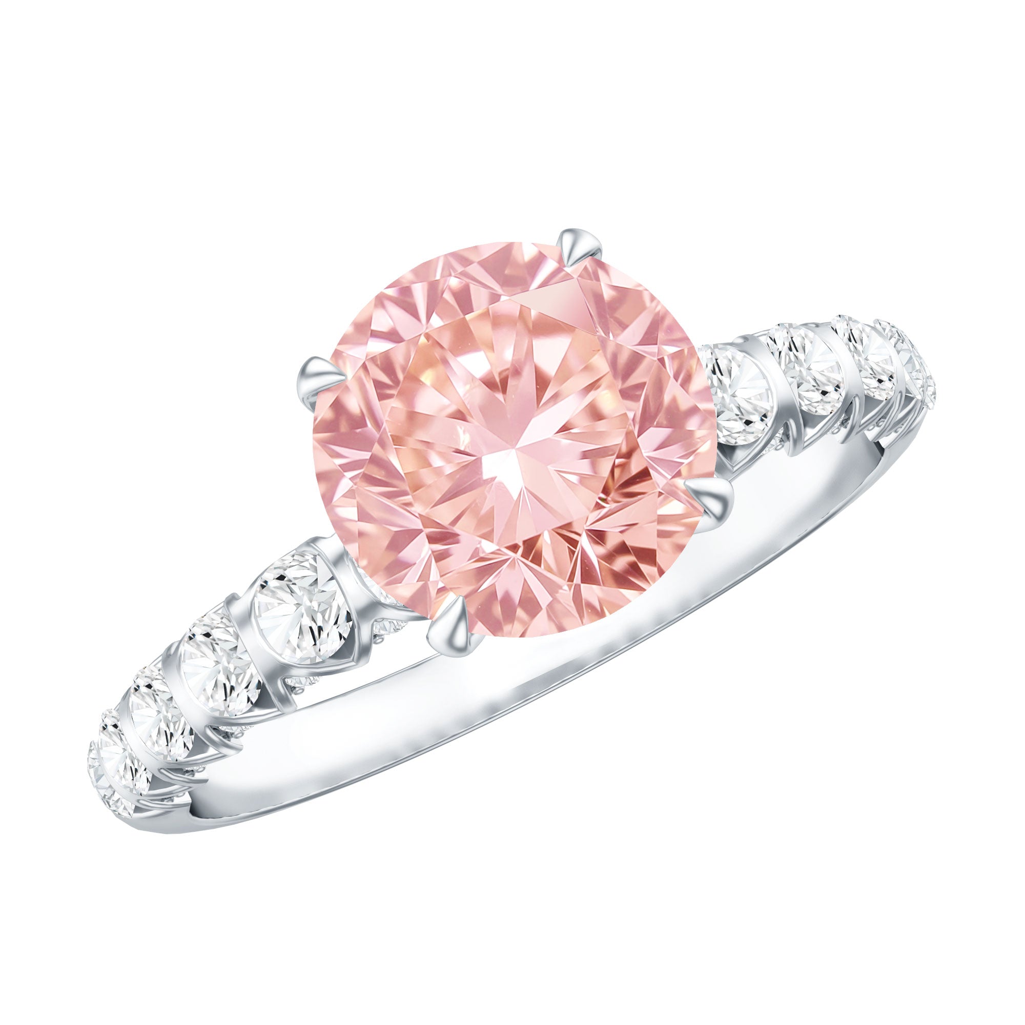 2 Carat IGI Certified Lab Grown Pink and White Diamond Engagement Ring with Side Stones Fancy Pink - VS1 - Rosec Jewels
