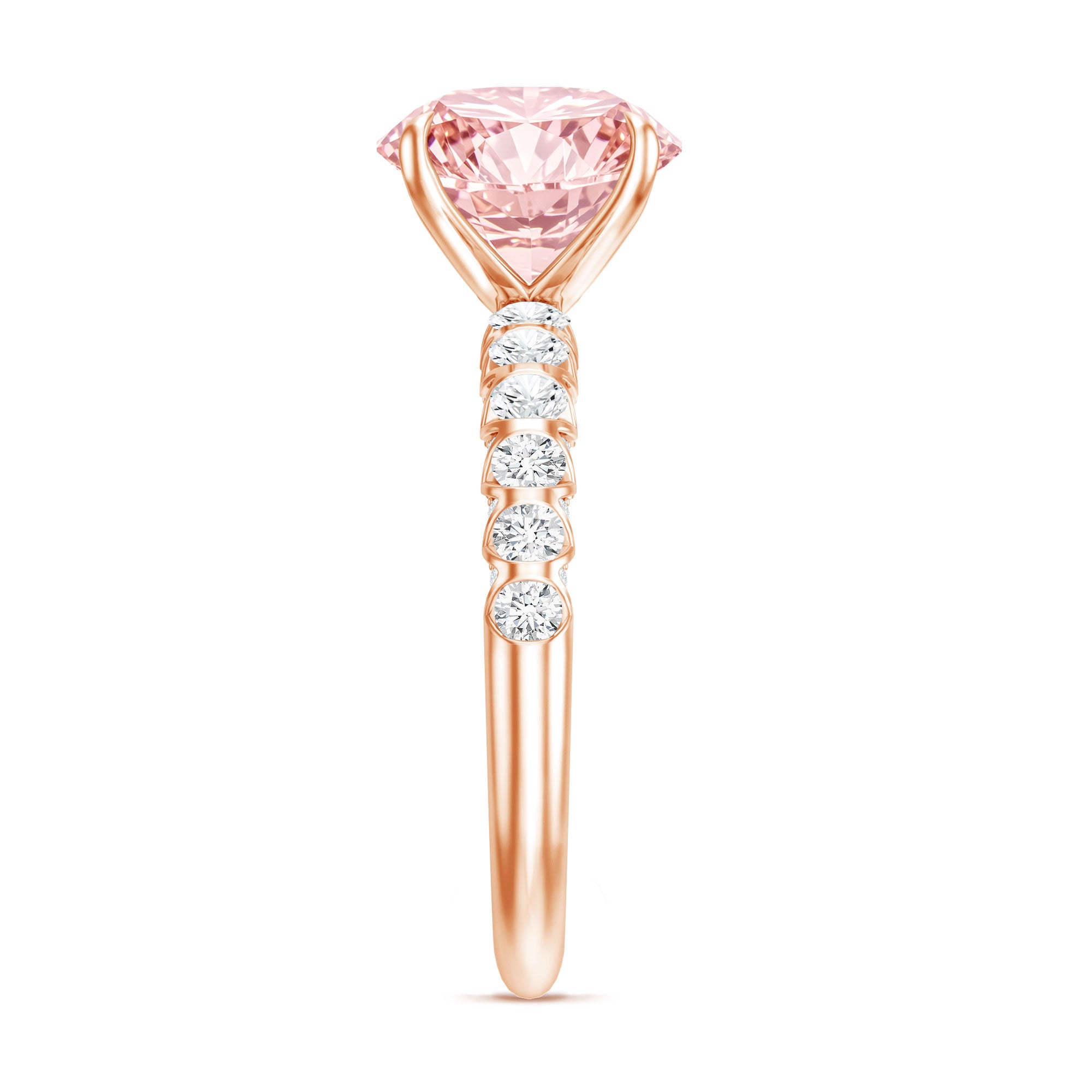 Rosec Jewels-Round 3 Carat Lab Pink Diamond Side Stone Engagement Ring with IGI Certificate