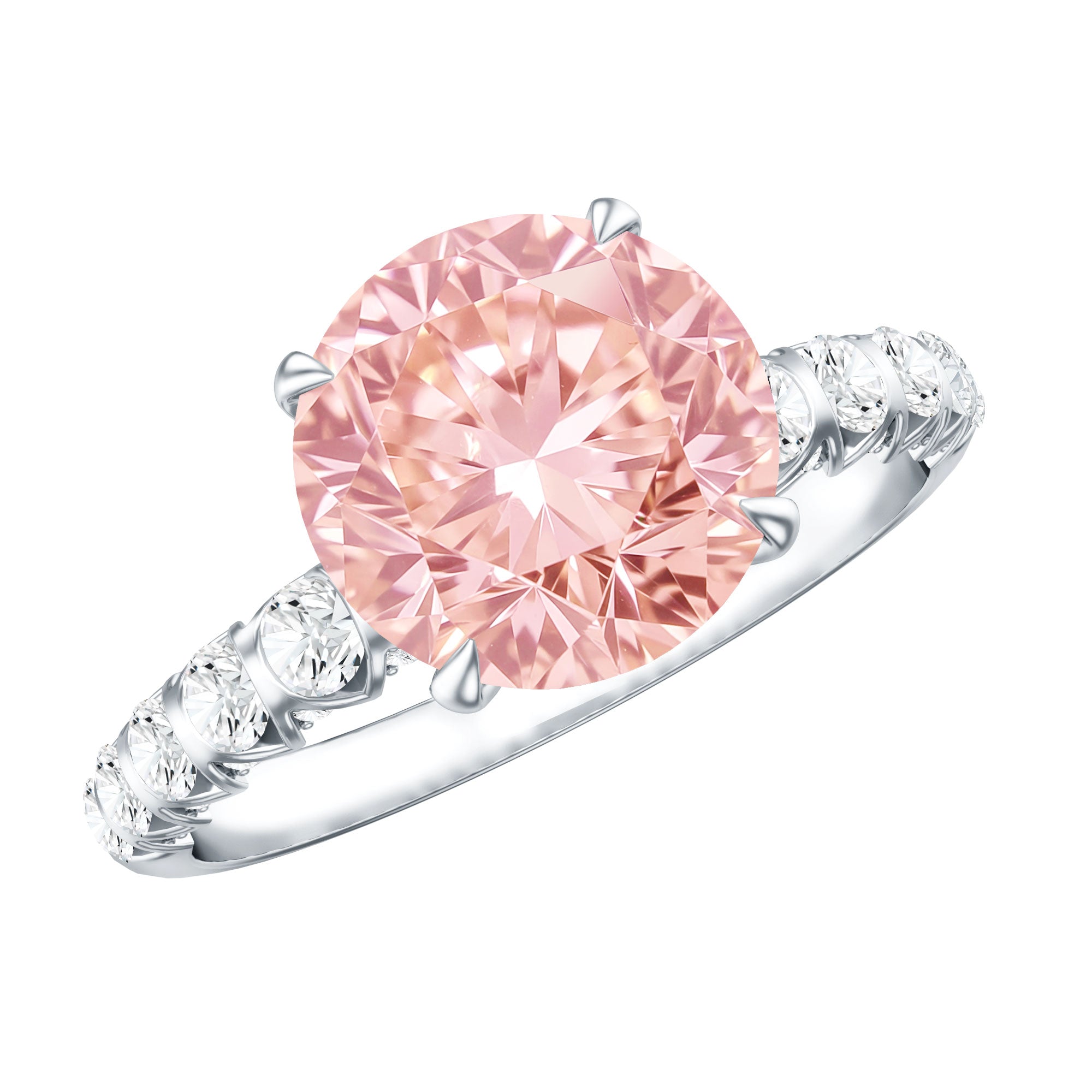 Round 3 Carat Lab Pink Diamond Side Stone Engagement Ring with IGI Certificate Fancy Pink - VS1 - Rosec Jewels
