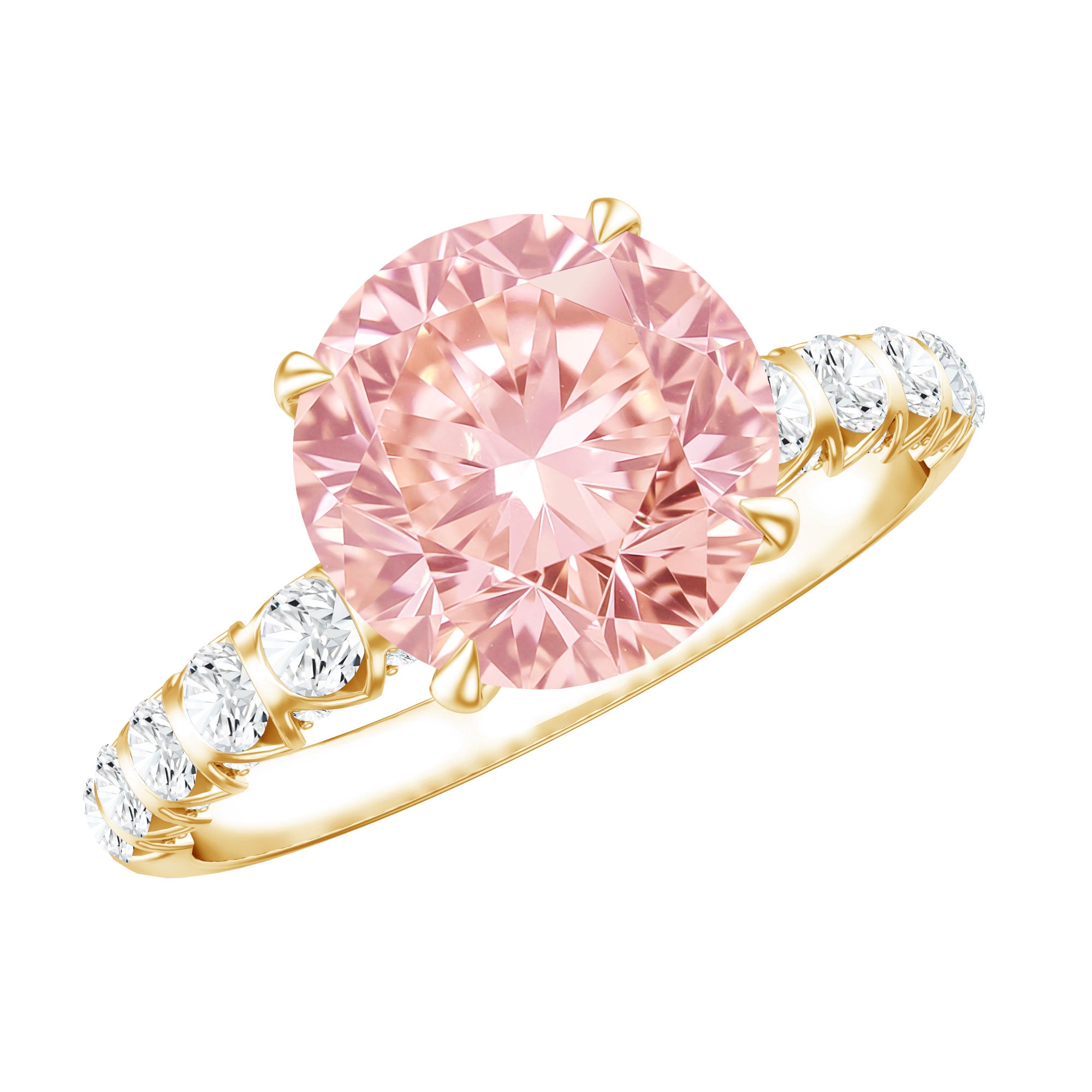 Rosec Jewels-Round 3 Carat Lab Pink Diamond Side Stone Engagement Ring with IGI Certificate