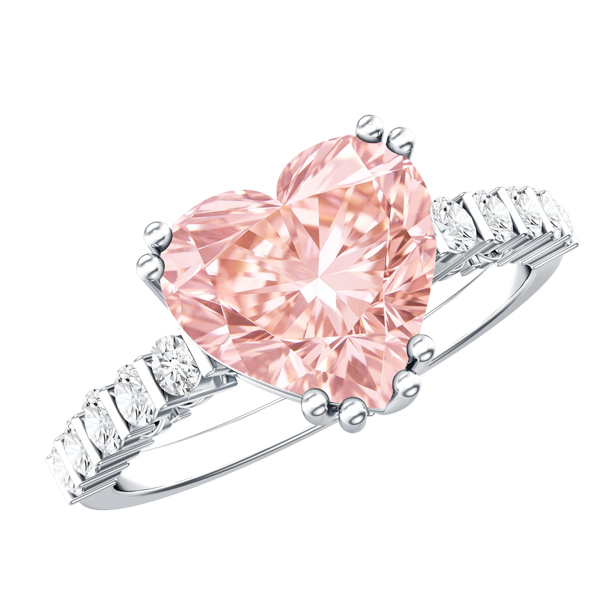 Rosec Jewels-IGI Certified 3 Carat Lab Grown Diamond Pink Heart Engagement Ring with Side Stones