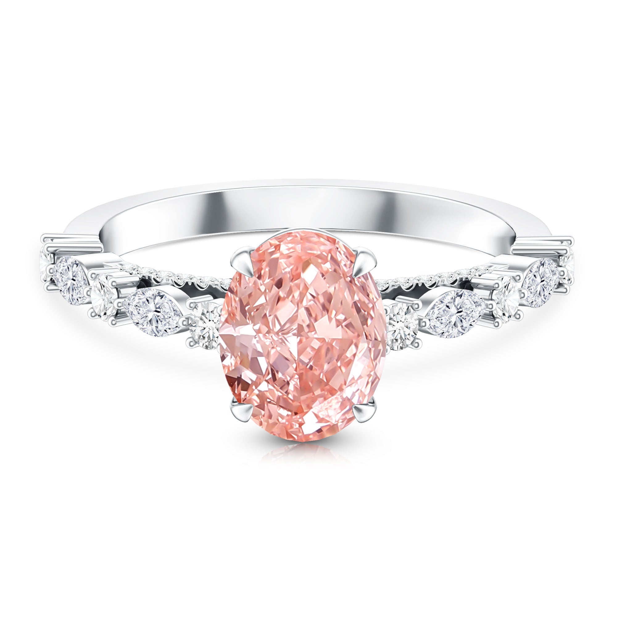 Rosec Jewels-IGI Certified Lab Grown 2 Carat Pink Diamond Oval Engagement Ring with Surprise Band