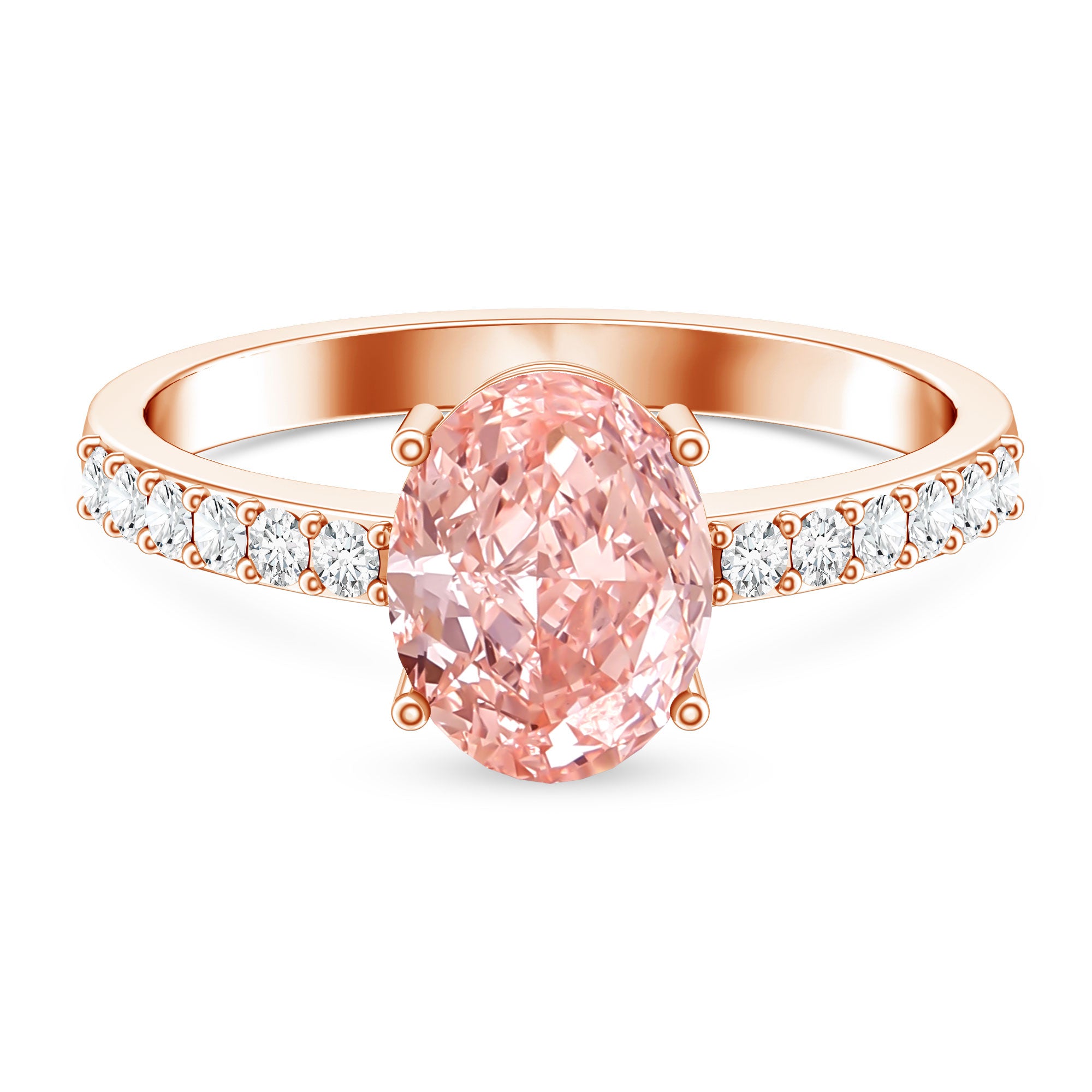 Rosec Jewels-IGI Certified 2 Carat Lab Grown Oval Pink Diamond Engagement Ring with Side Stones