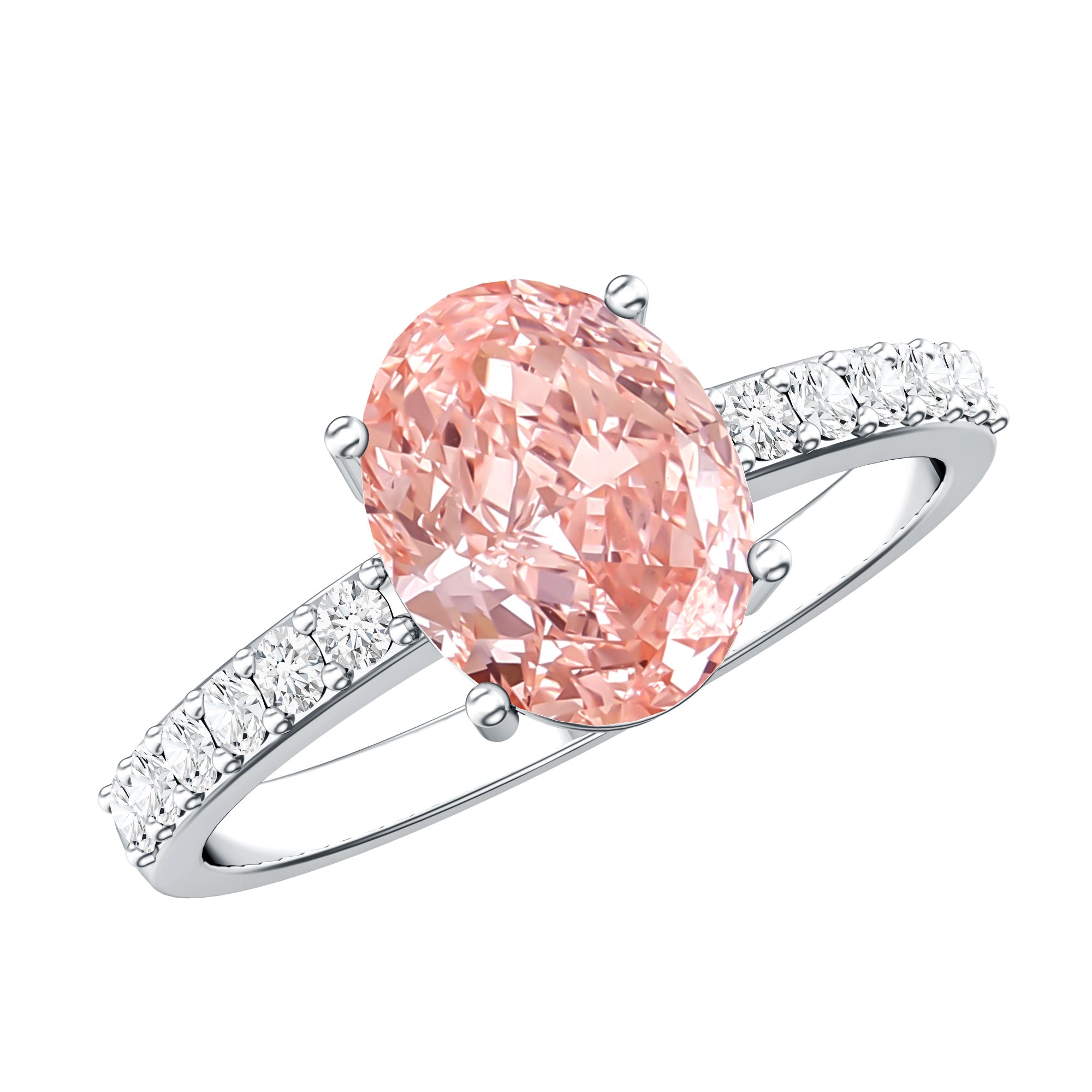 Rosec Jewels-IGI Certified 2 Carat Lab Grown Oval Pink Diamond Engagement Ring with Side Stones