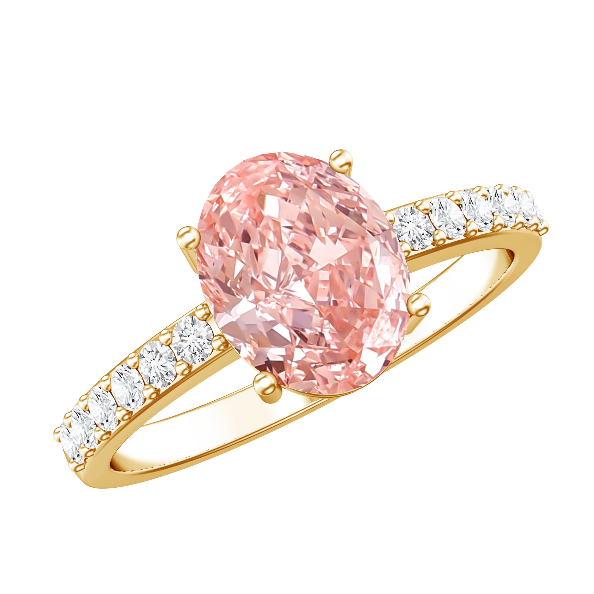 Rosec Jewels-IGI Certified 2 Carat Lab Grown Oval Pink Diamond Engagement Ring with Side Stones