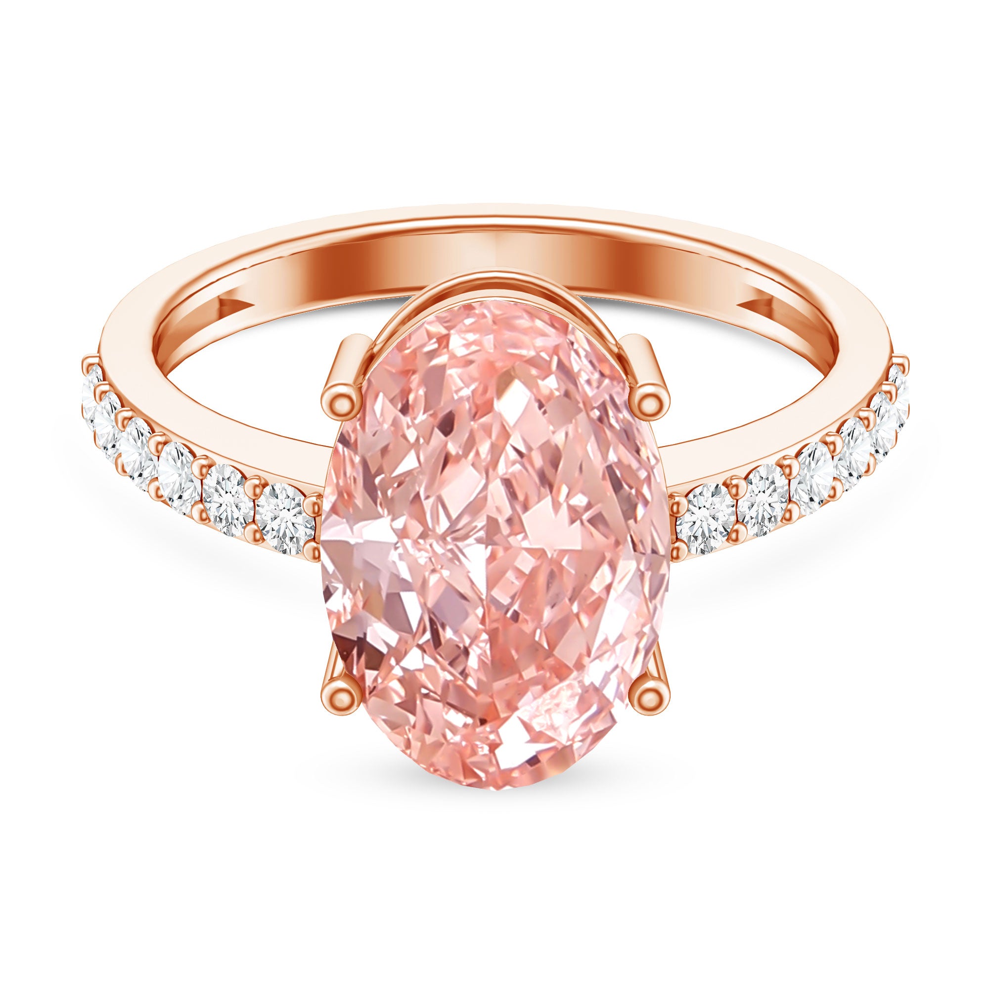 Elongated Oval Lab Grown Pink Diamond 4 Carat Engagement Ring IGI Certified Fancy Pink - VS1 - Rosec Jewels