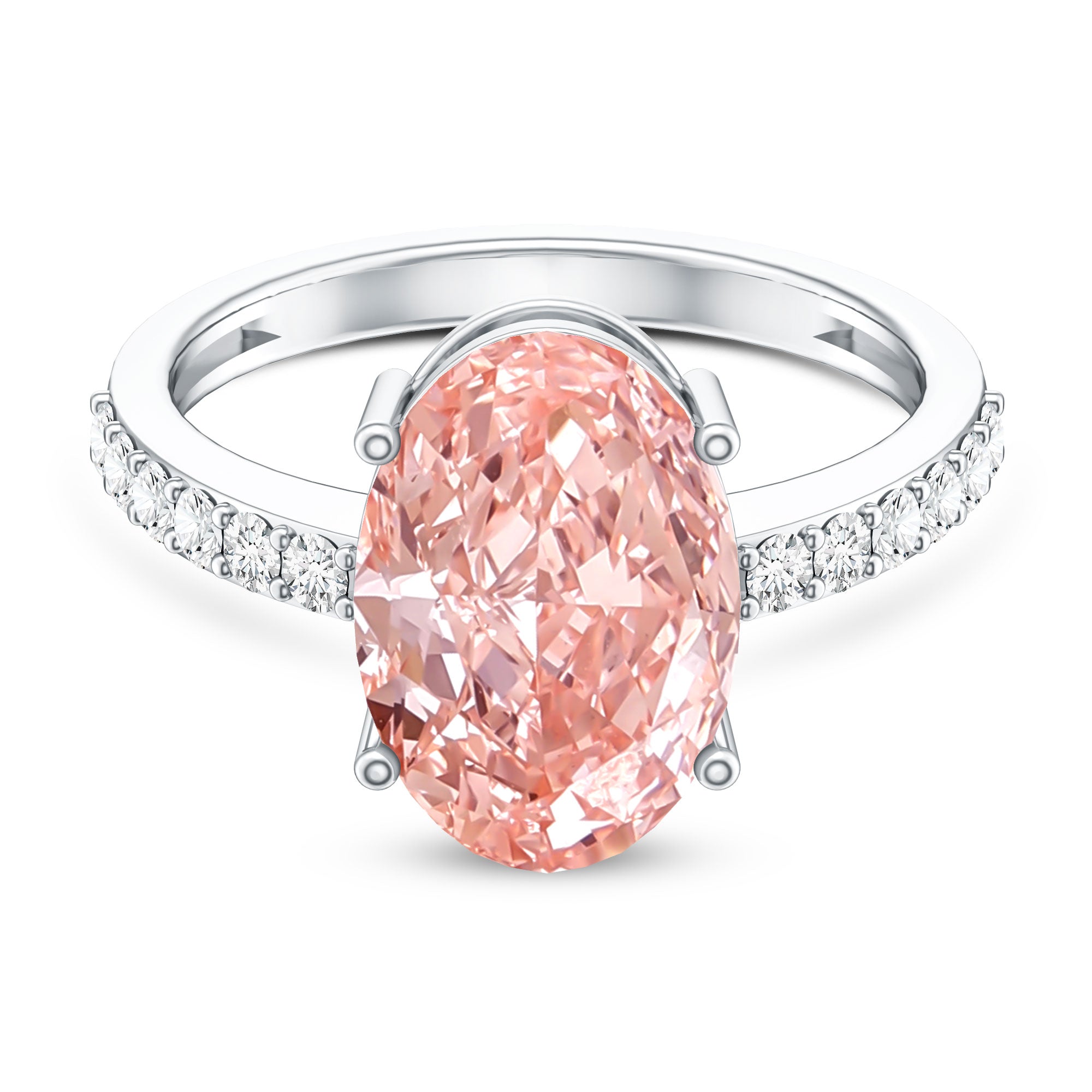Elongated Oval Lab Grown Pink Diamond 4 Carat Engagement Ring IGI Certified Fancy Pink - VS1 - Rosec Jewels